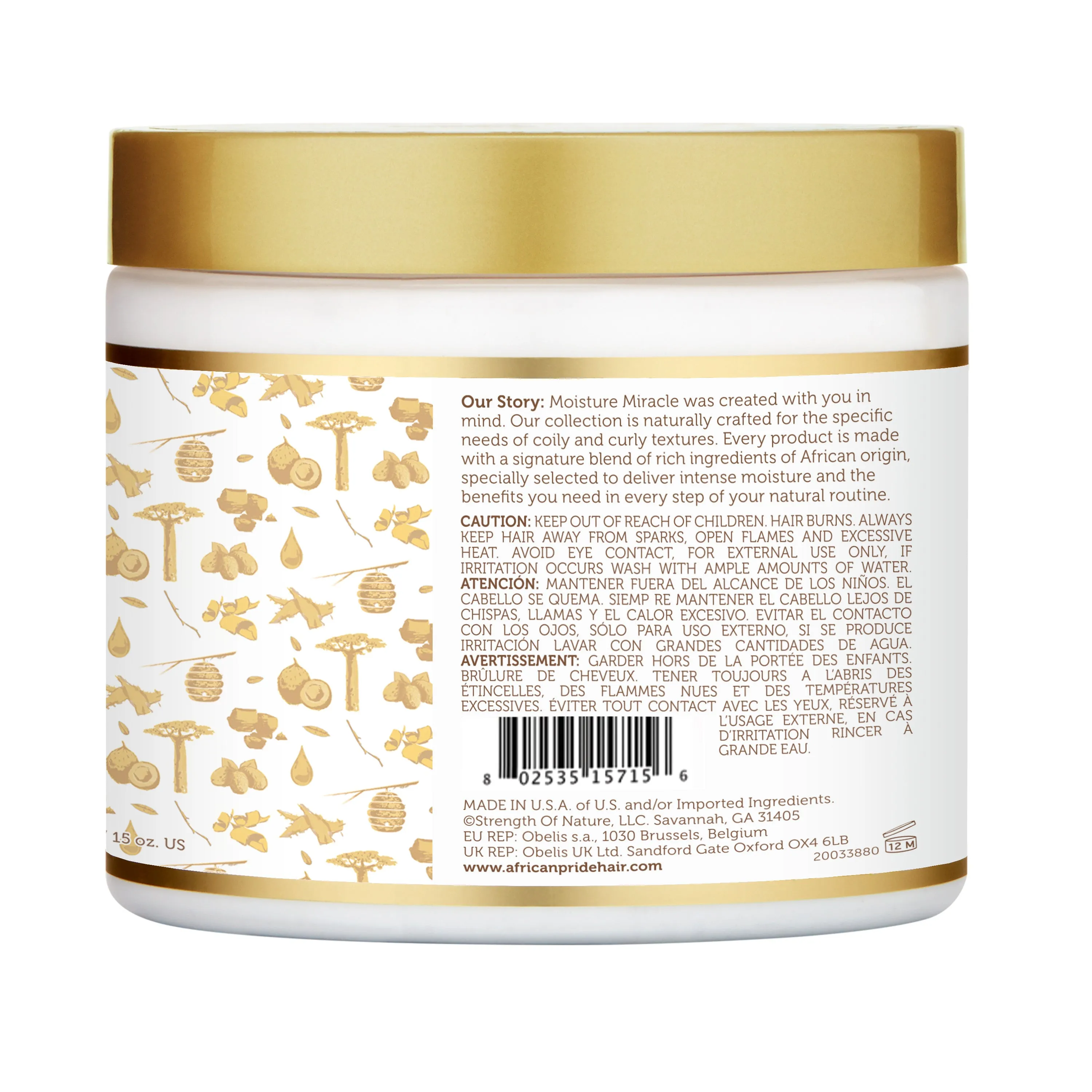 African Pride Moisture Miracle Coconut Oil & Baobab Oil Leave-In Cream - 15 oz