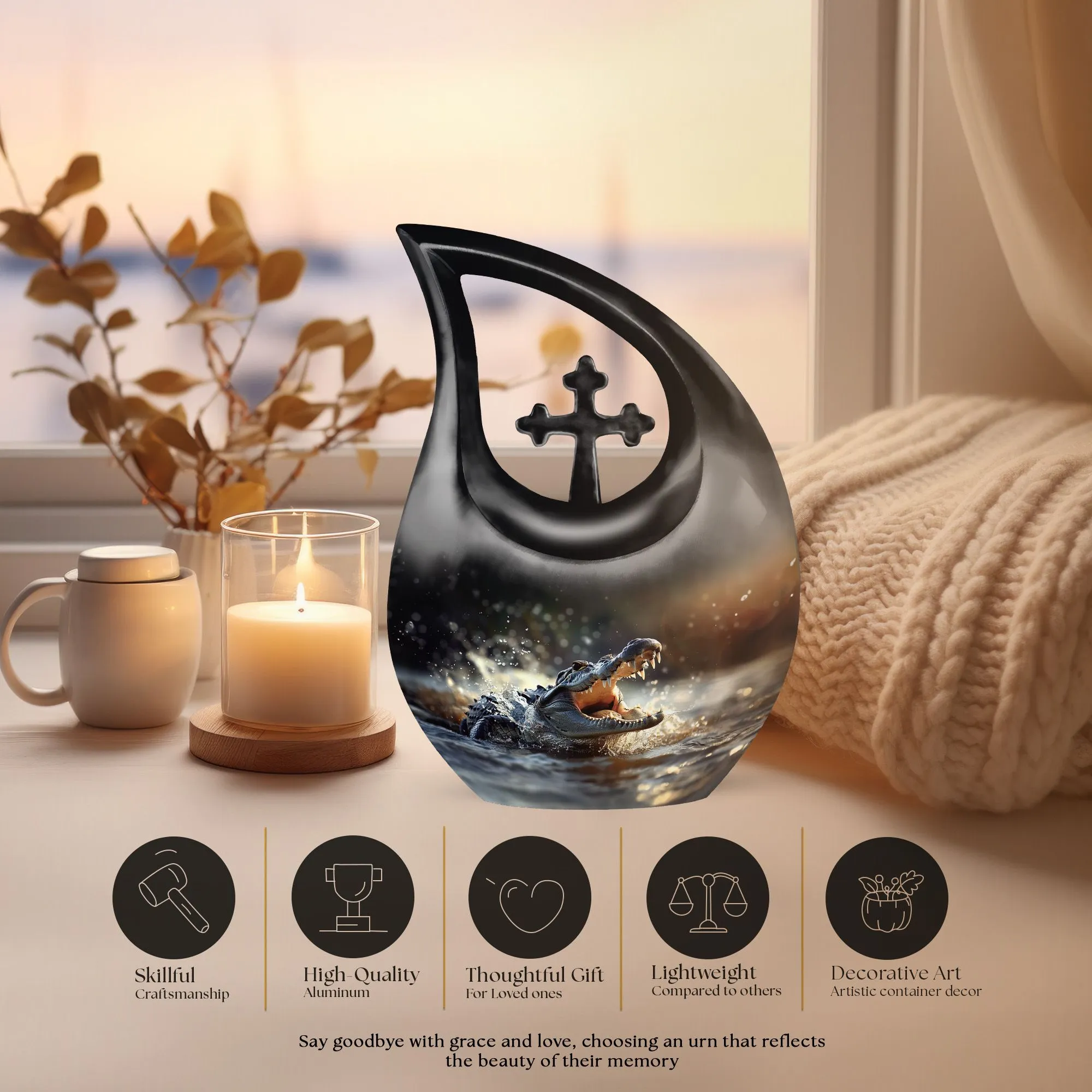 Alligator Themed Adult Cremation Urn For Human Ashes For Adults
