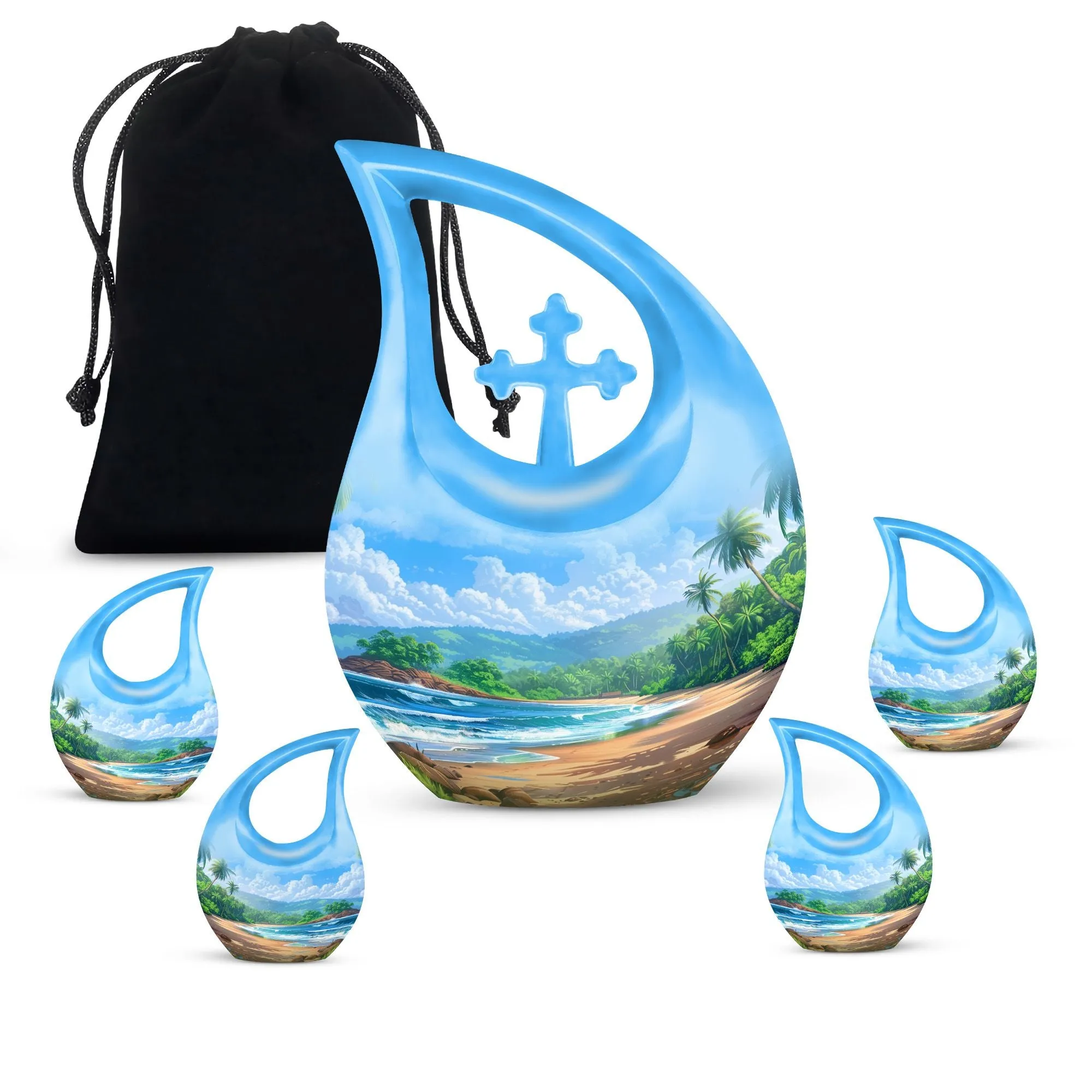 Beach Urn Serenity: Human Memorial Urn with Cross Drop Feature
