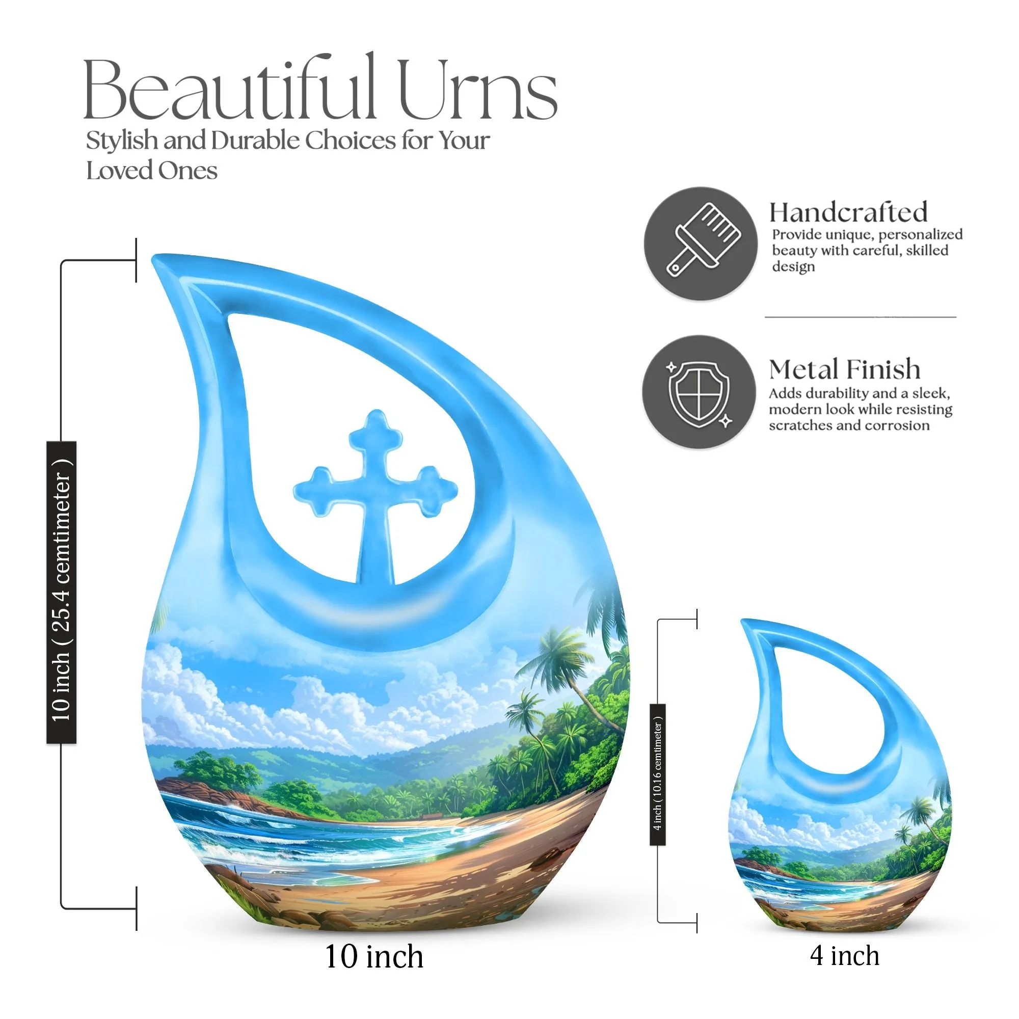 Beach Urn Serenity: Human Memorial Urn with Cross Drop Feature