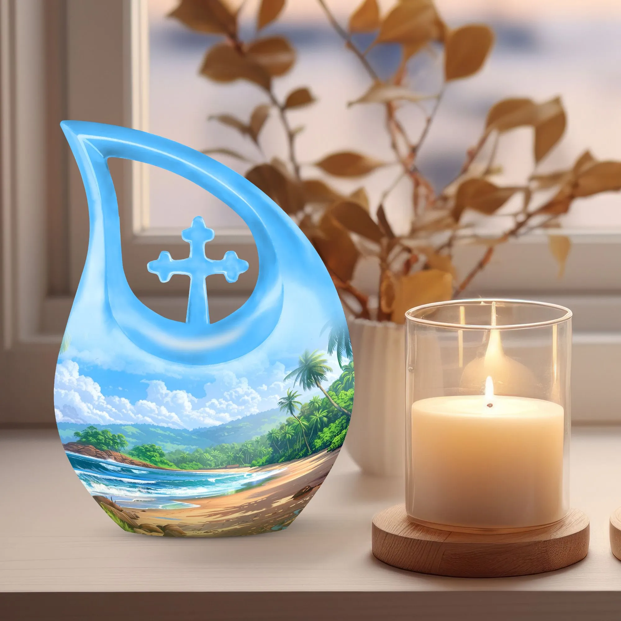 Beach Urn Serenity: Human Memorial Urn with Cross Drop Feature