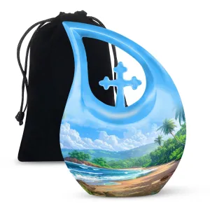 Beach Urn Serenity: Human Memorial Urn with Cross Drop Feature