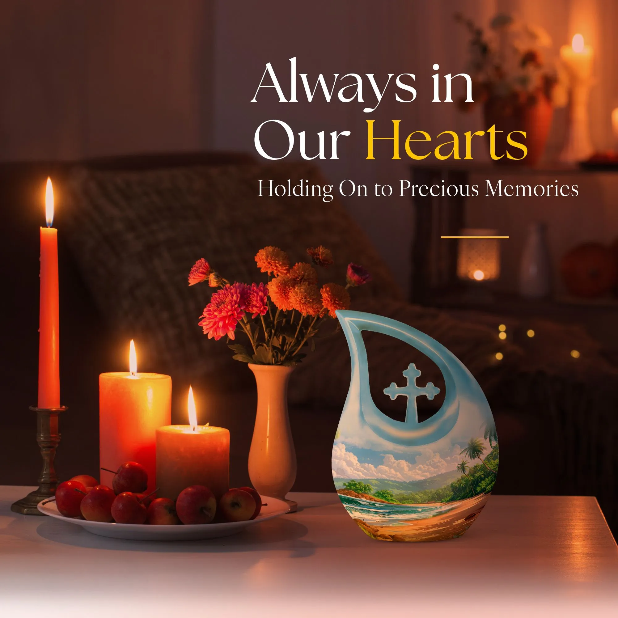 Beach Urn Serenity: Human Memorial Urn with Cross Drop Feature
