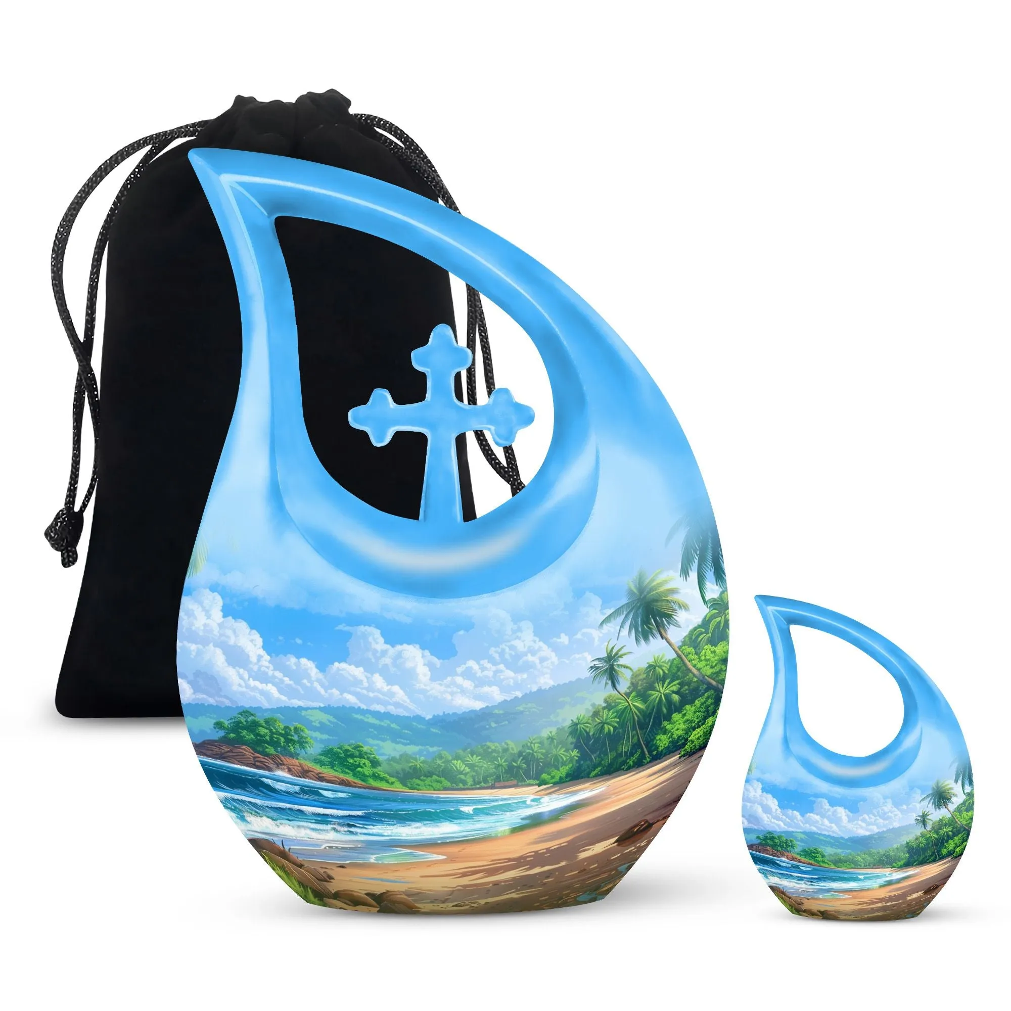 Beach Urn Serenity: Human Memorial Urn with Cross Drop Feature