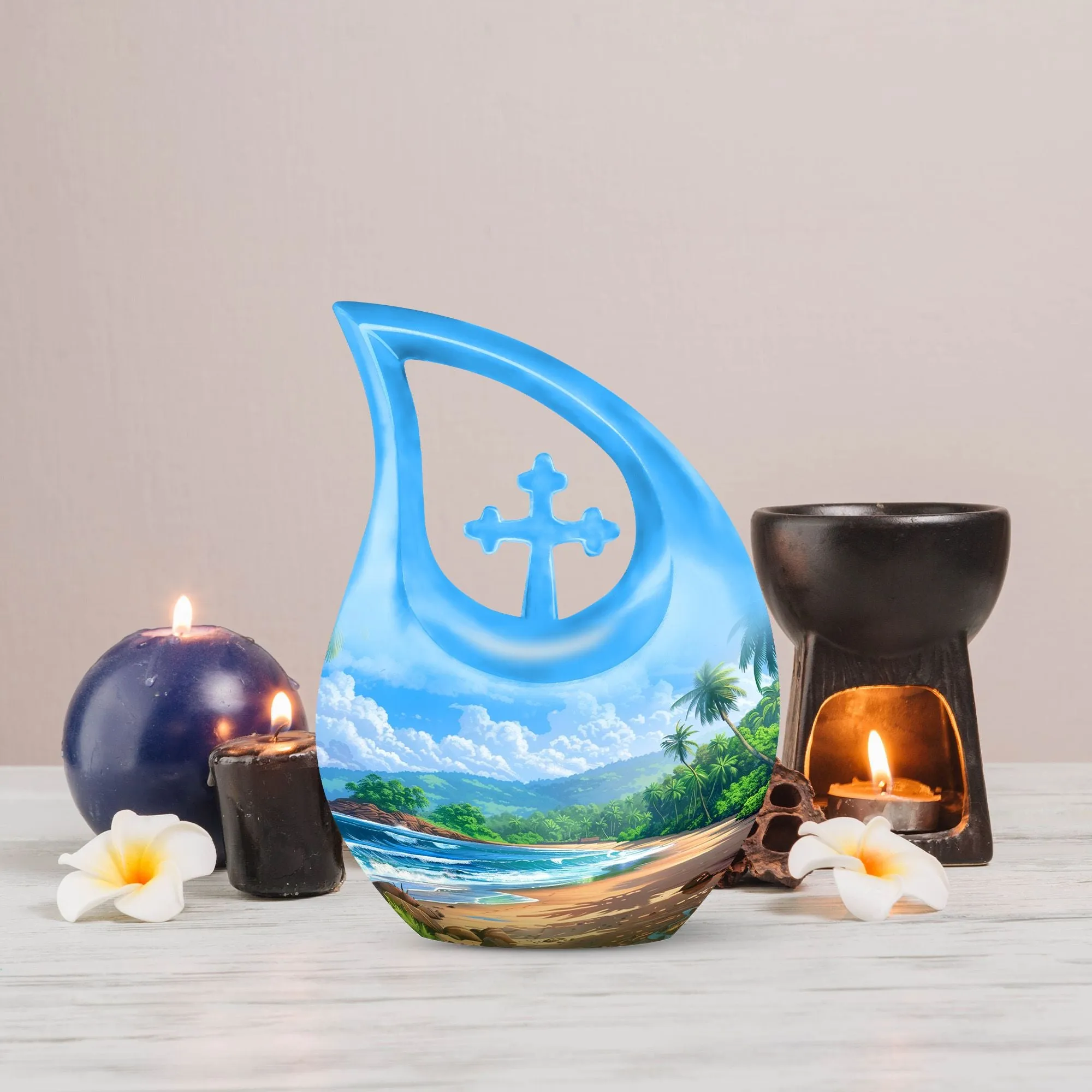 Beach Urn Serenity: Human Memorial Urn with Cross Drop Feature
