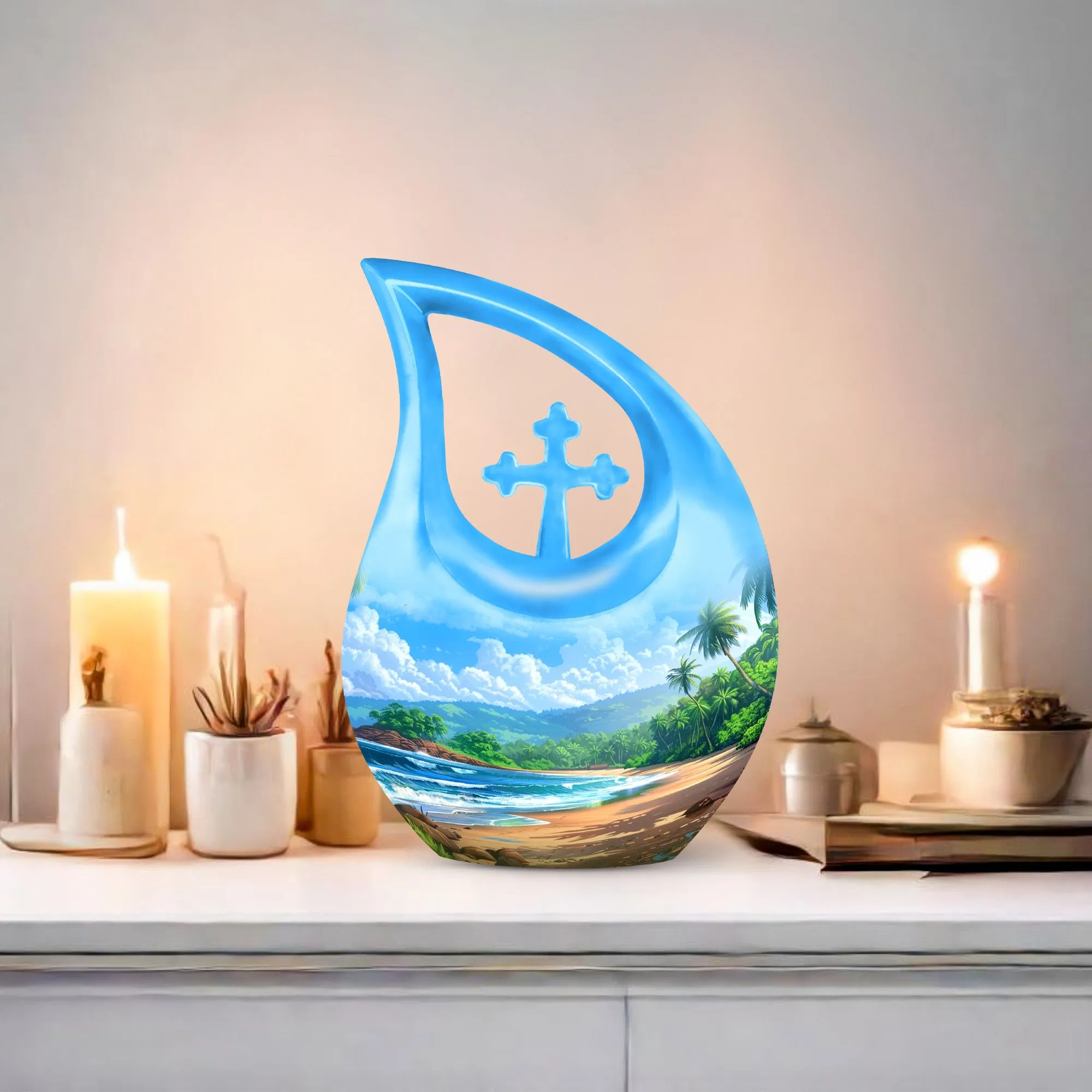Beach Urn Serenity: Human Memorial Urn with Cross Drop Feature