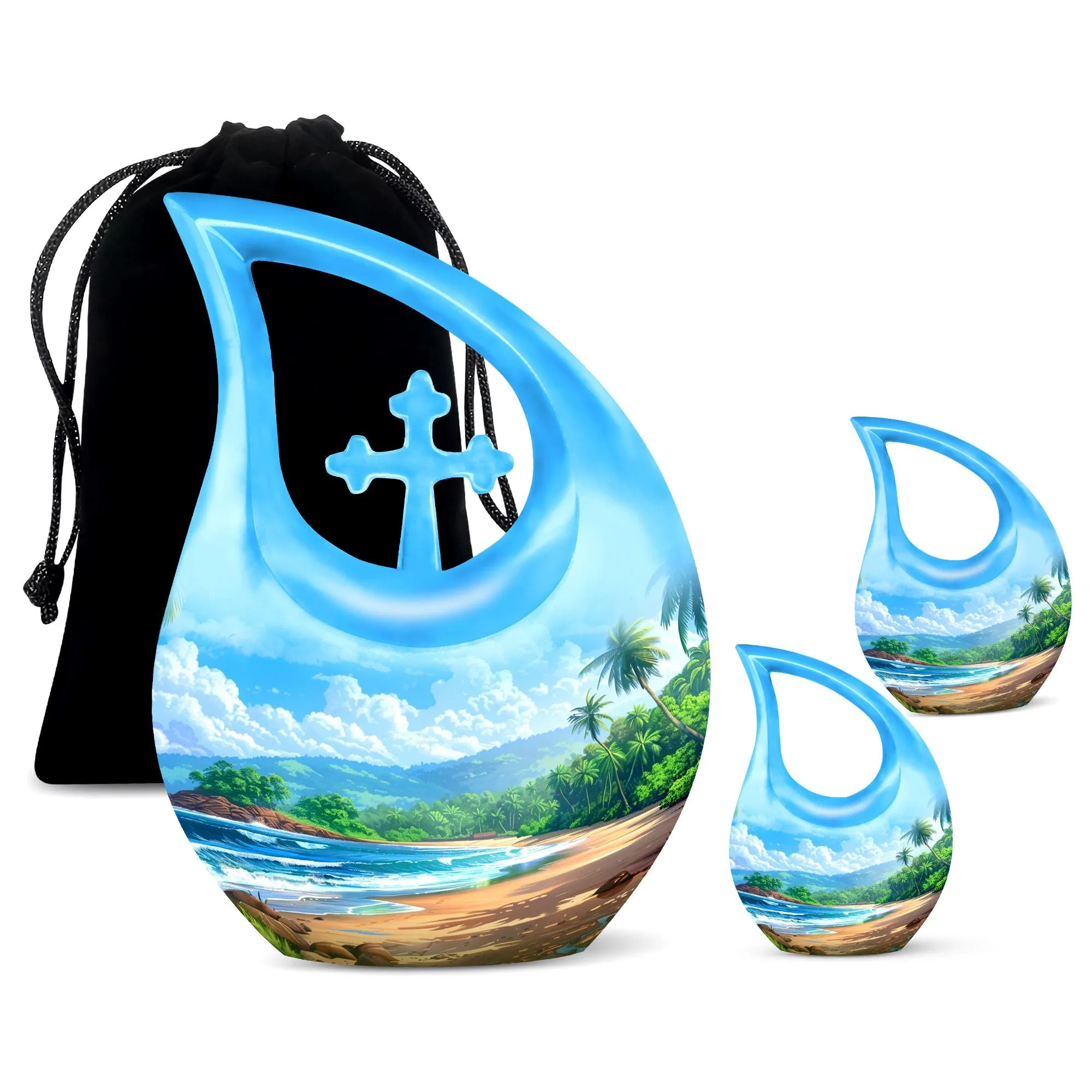 Beach Urn Serenity: Human Memorial Urn with Cross Drop Feature