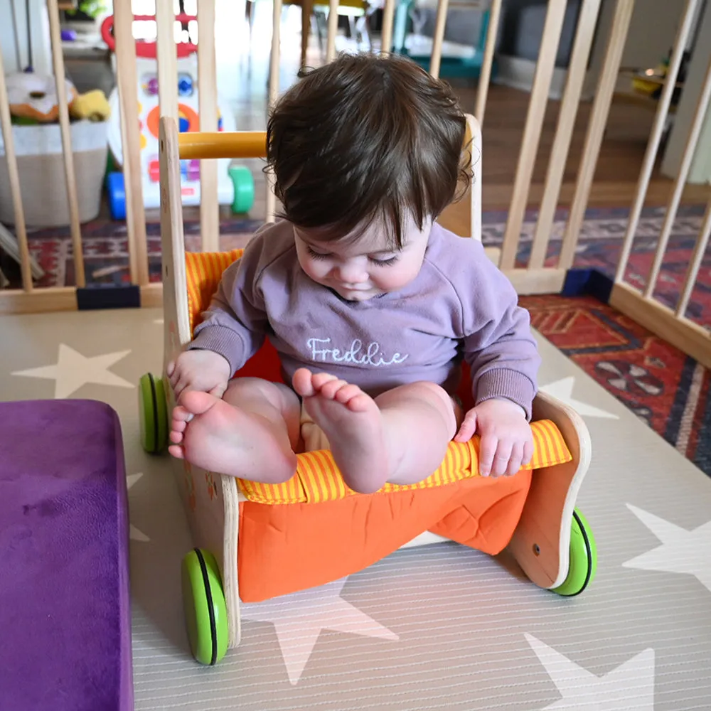 Beginner's Wooden Push Buggy with Safe Storage for Ages 12 Months 