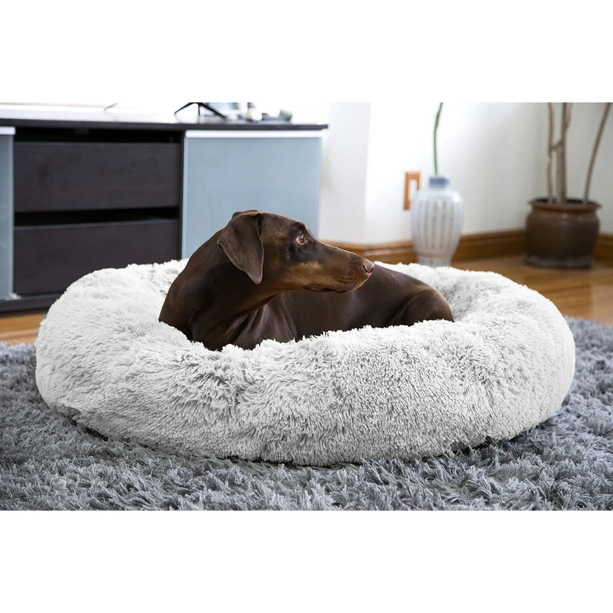 Best Friends by Sheri 4596 The Original Calming Donut Dog and Cat Bed in Shag Fur Frost, Extra Large 45x45"