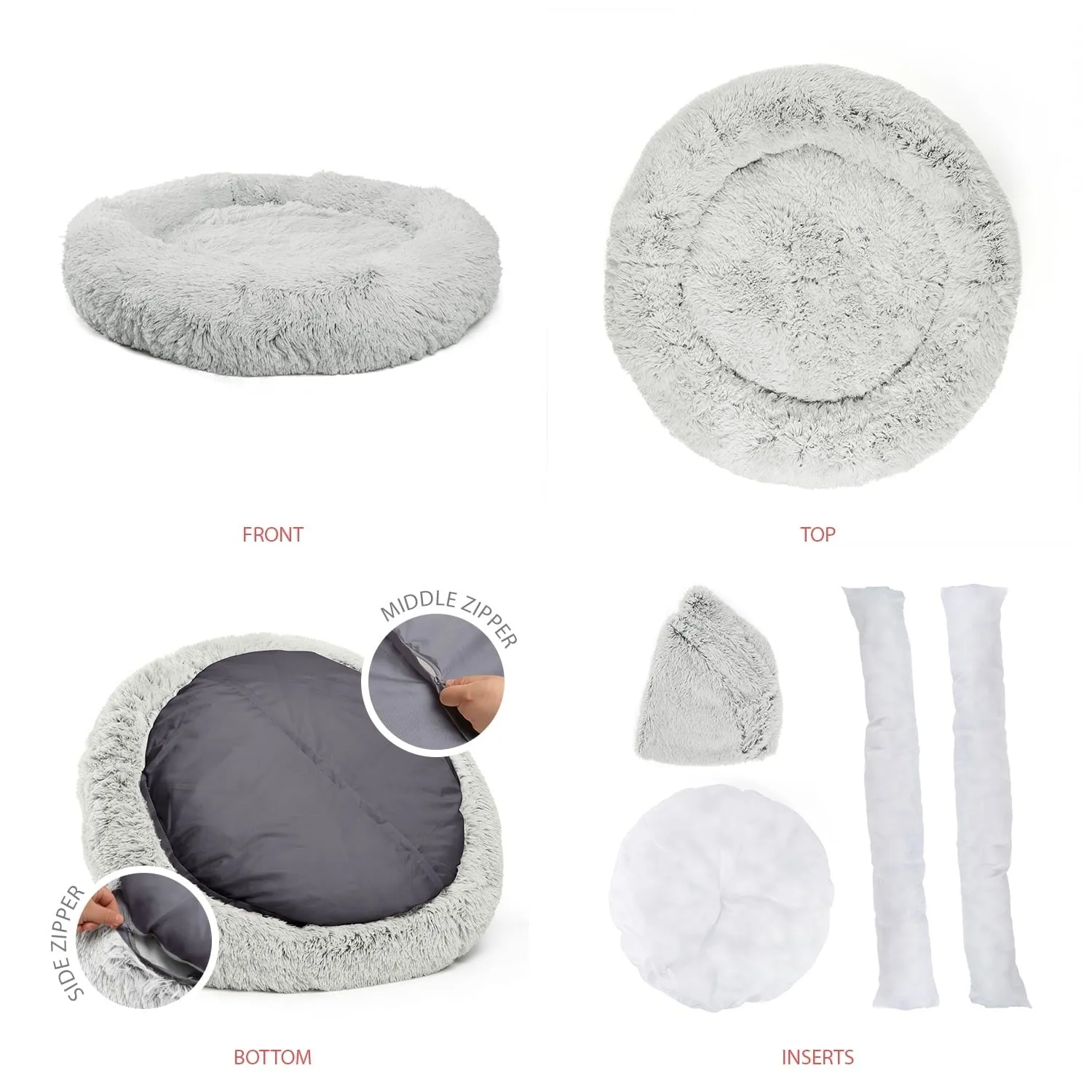 Best Friends by Sheri 4596 The Original Calming Donut Dog and Cat Bed in Shag Fur Frost, Extra Large 45x45"
