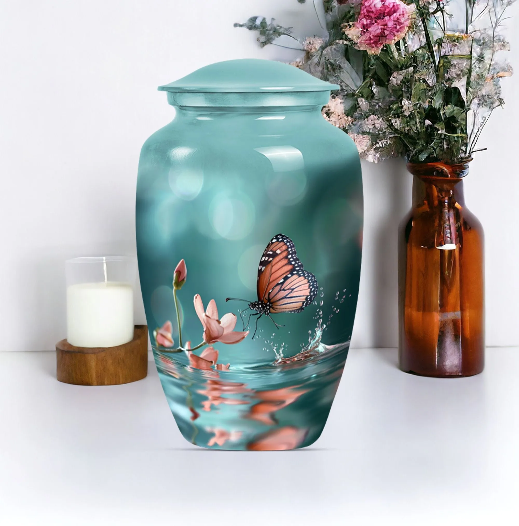 Butterfly Harmony in Purple Meadow: A Classic Cremation Urn