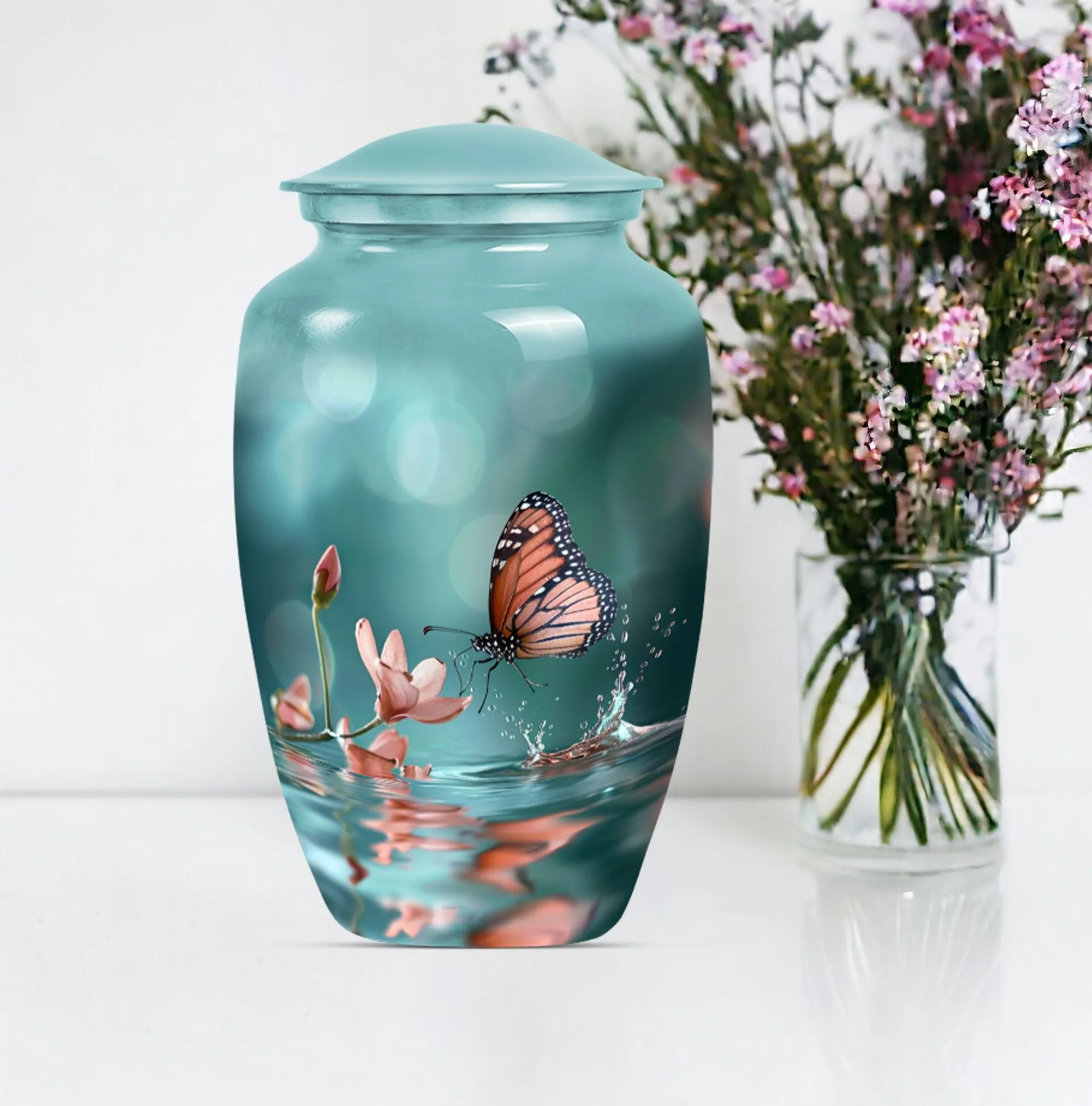 Butterfly Harmony in Purple Meadow: A Classic Cremation Urn