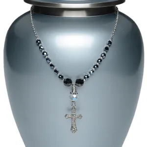 CLEARANCE - Urn Adornment  - MI-9 Gothic Cross with Black & Crystal Beads