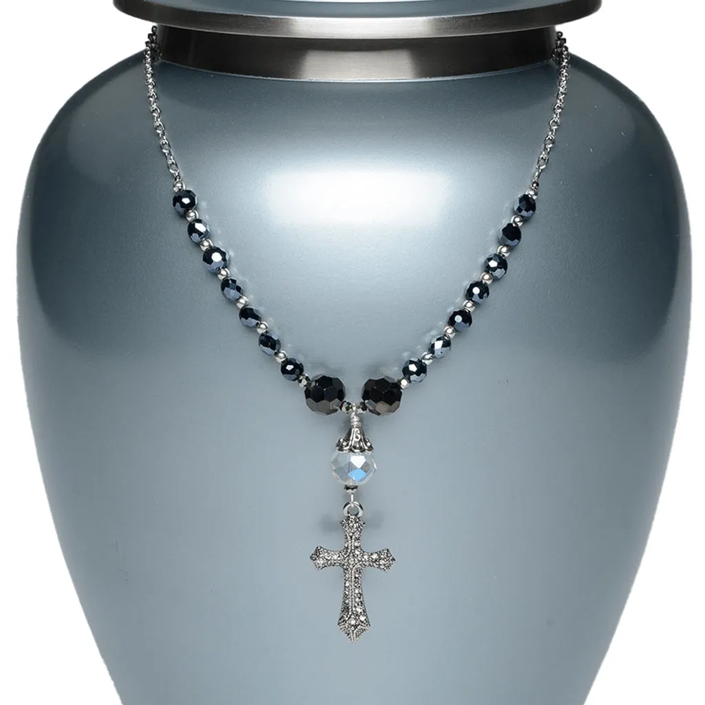 CLEARANCE - Urn Adornment  - MI-9 Gothic Cross with Black & Crystal Beads
