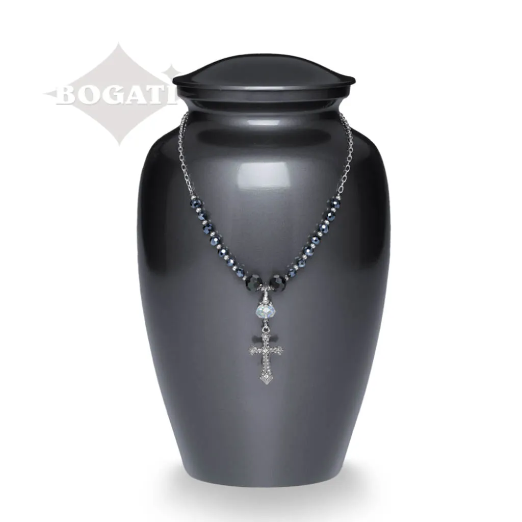 CLEARANCE - Urn Adornment  - MI-9 Gothic Cross with Black & Crystal Beads