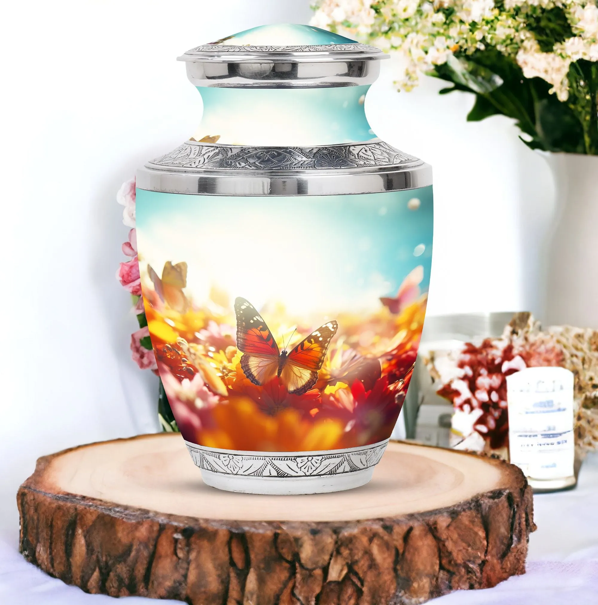 Colorful Butterflies Cremation Urns for Women, Adult Urn for Ashes