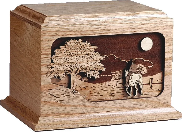 Cowboy & Horse Road Home Wood Art Cremation Urn