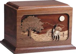 Cowboy & Horse Road Home Wood Art Cremation Urn