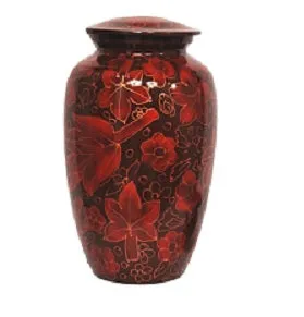 Crimson Floral Leaves Cremation Urn