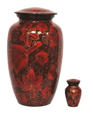 Crimson Floral Leaves Cremation Urn