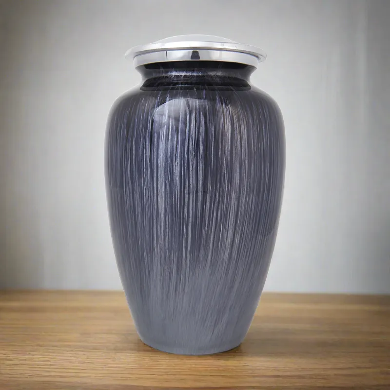 Dark Blue Enamel Finished Metal Alloy Cremation Urn In Large