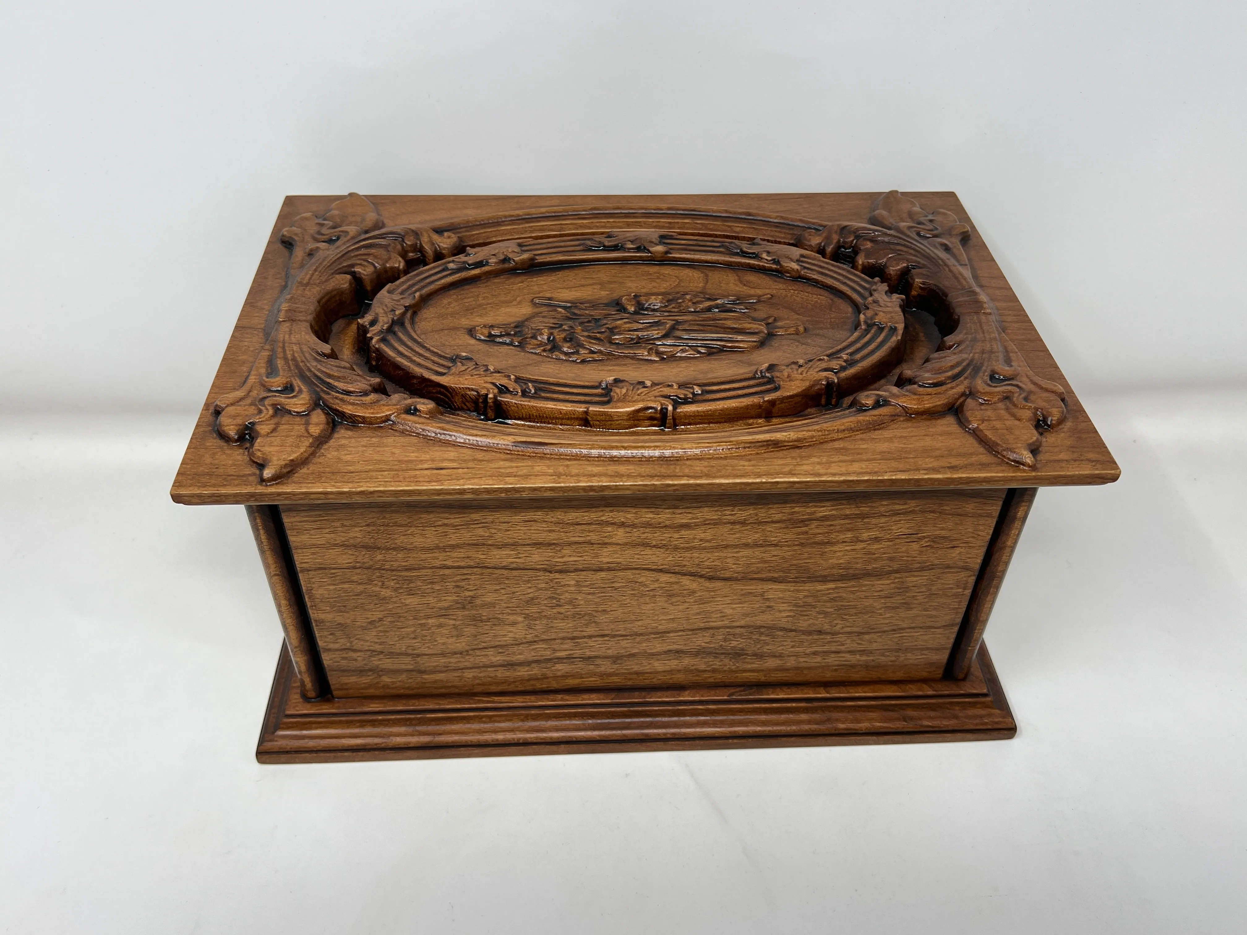 Hand-Carved Cremation Urn with Jesus Our Shepherd