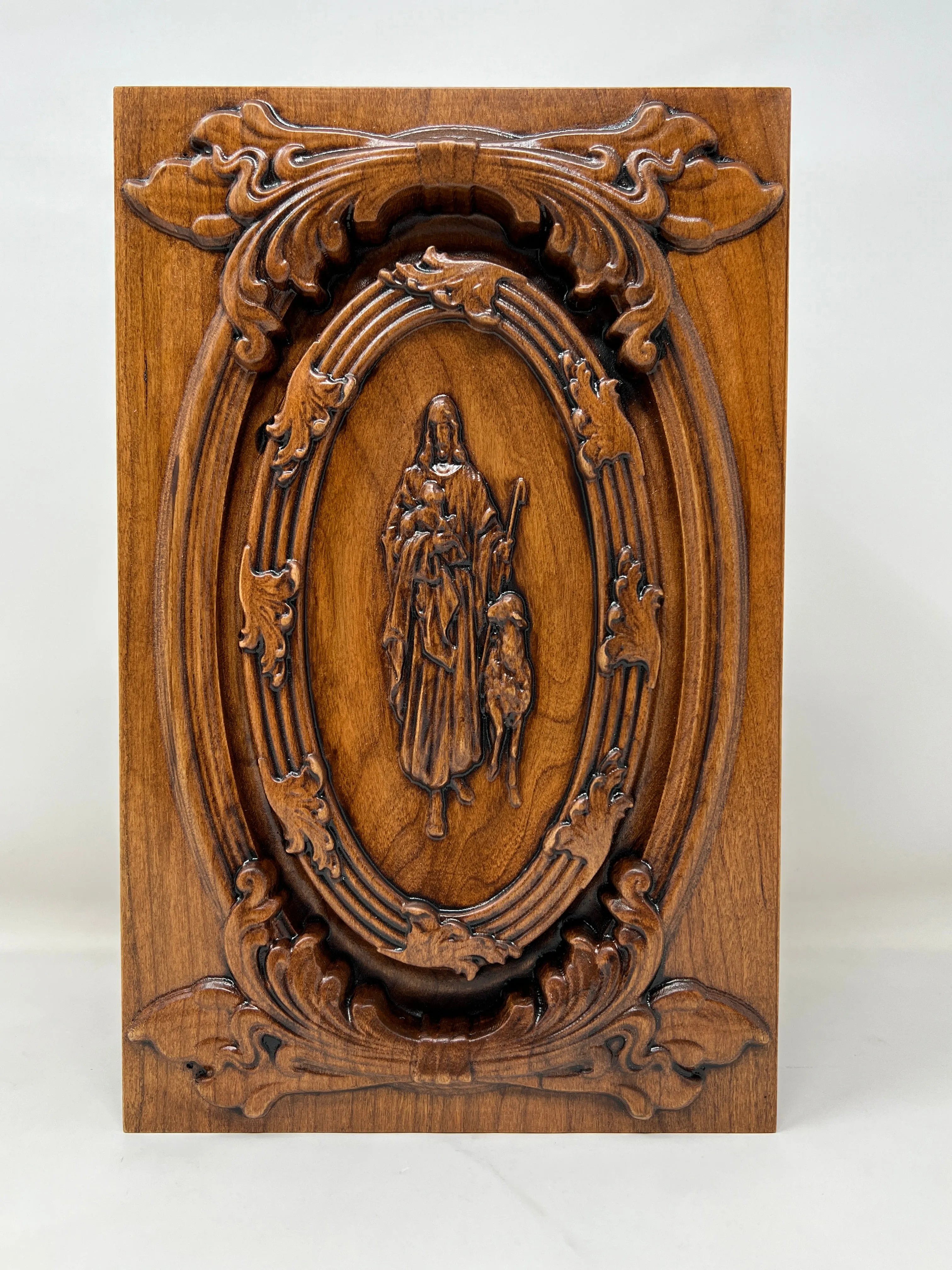 Hand-Carved Cremation Urn with Jesus Our Shepherd