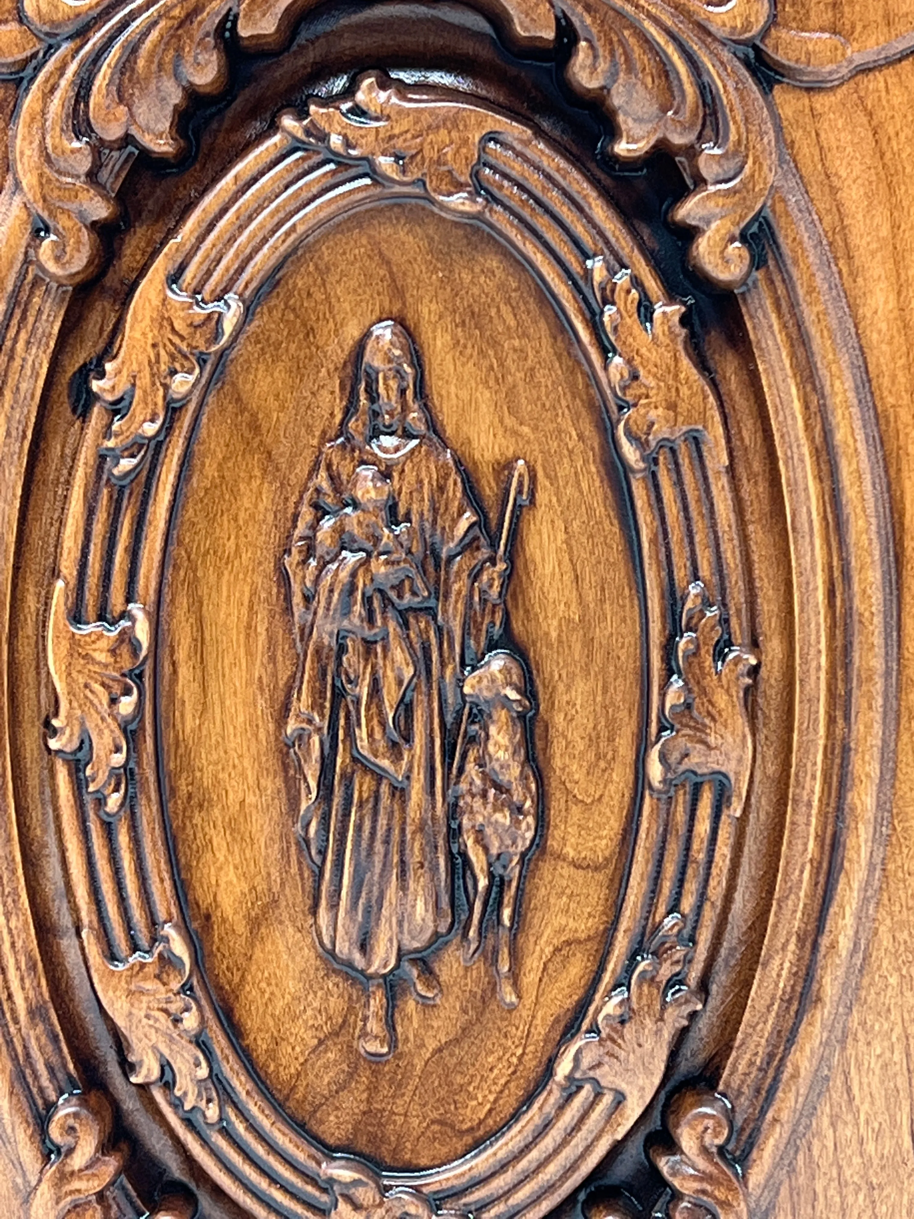 Hand-Carved Cremation Urn with Jesus Our Shepherd