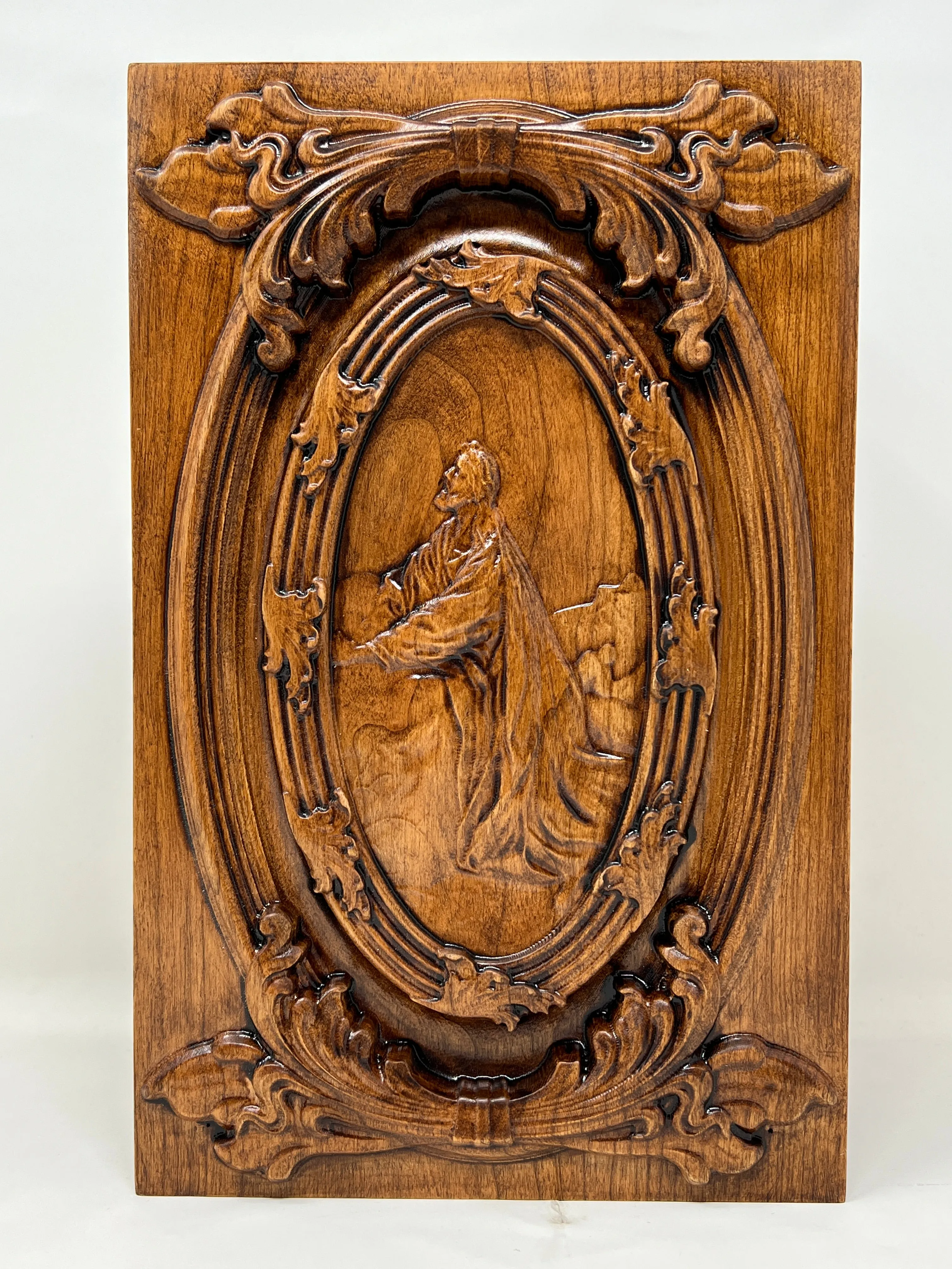 Hand-Carved Cremation Urn with Jesus Praying