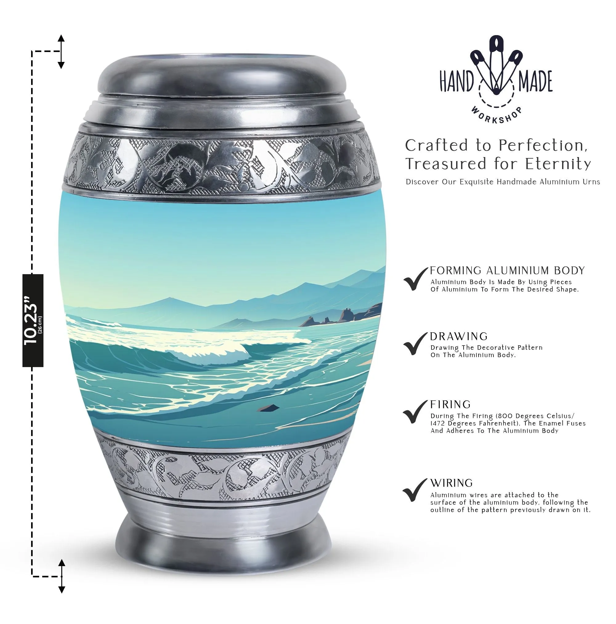 Large Monar Urn for Human Ashes With Mountain Design, Personalize Engraving