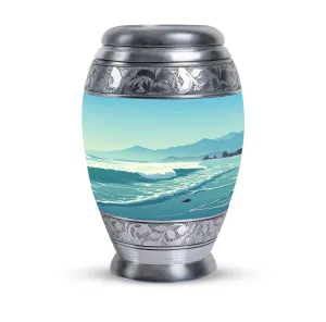 Large Monar Urn for Human Ashes With Mountain Design, Personalize Engraving