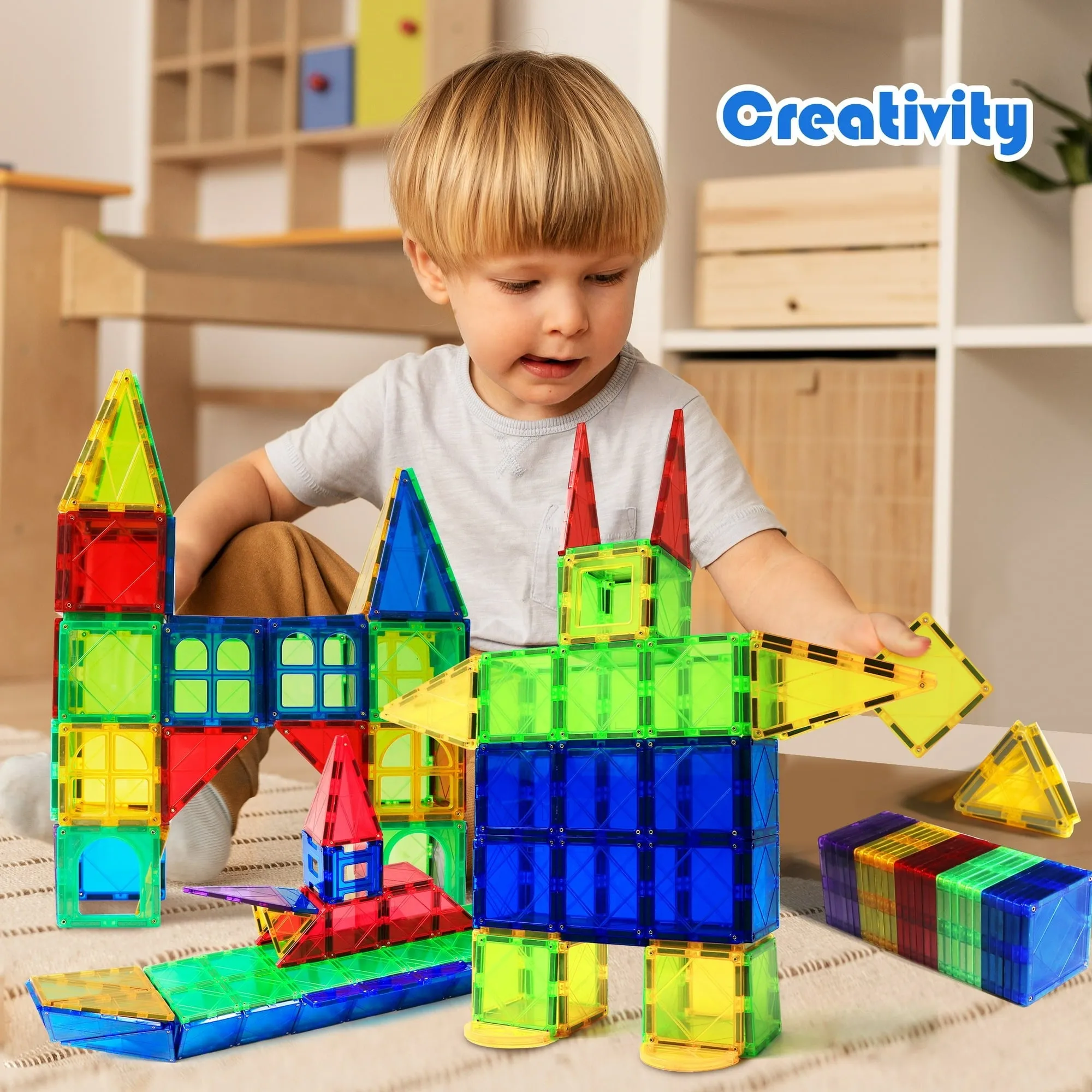 Magblock MG03100WM 3D Construction Colorful Magnetic Tiles Set, 100PCS