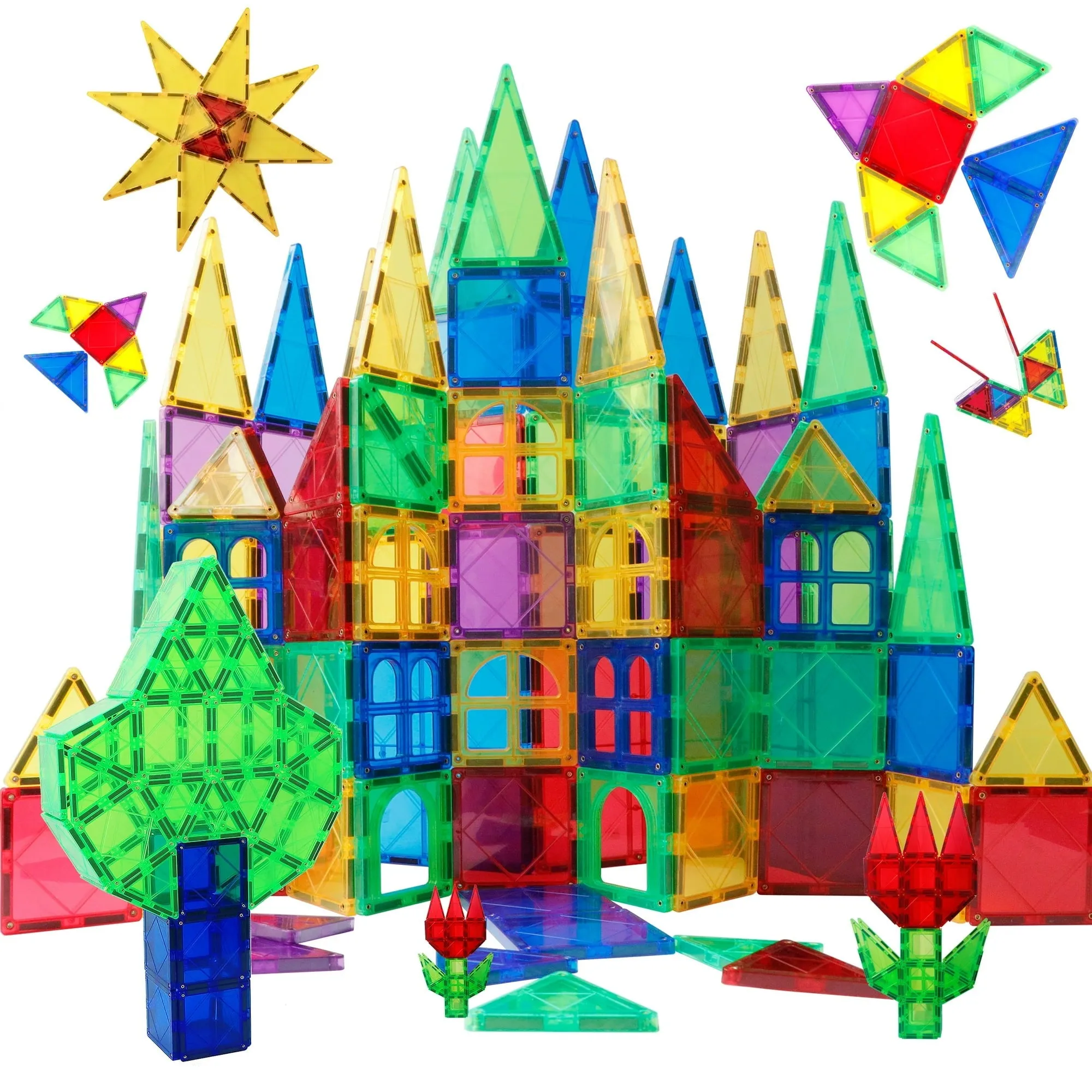 Magblock MG03100WM 3D Construction Colorful Magnetic Tiles Set, 100PCS