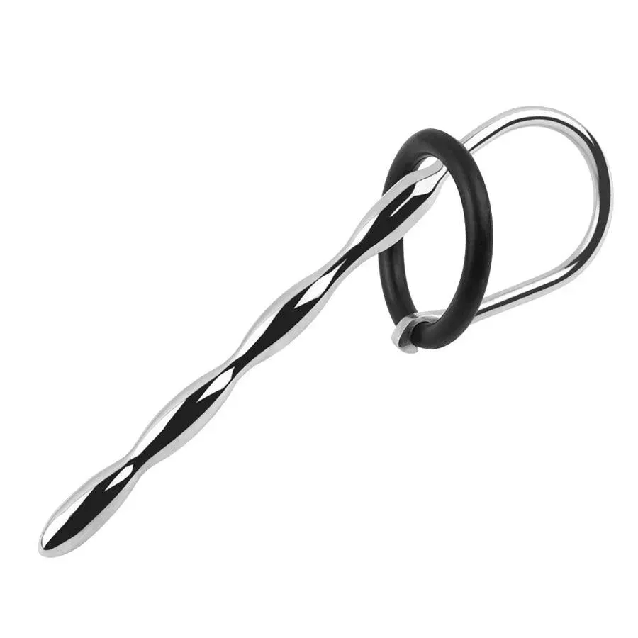 Metal Sounding Rod with Silicone Cock Ring