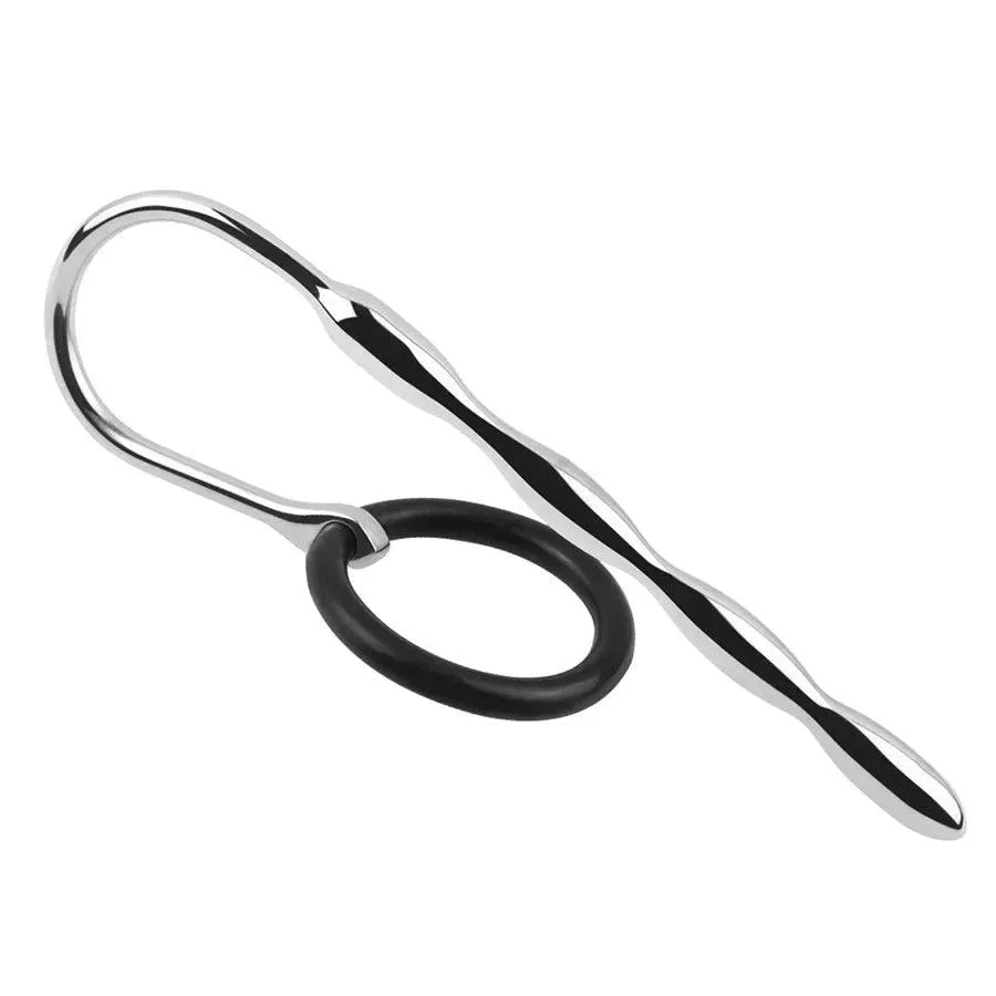 Metal Sounding Rod with Silicone Cock Ring