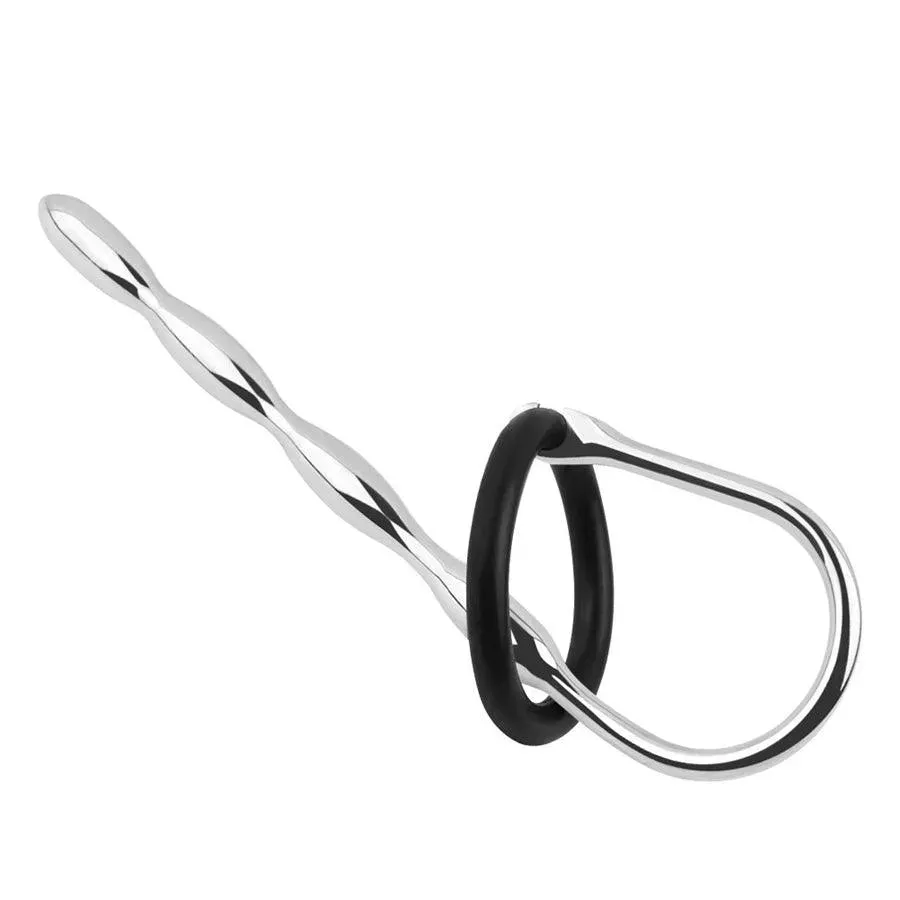 Metal Sounding Rod with Silicone Cock Ring