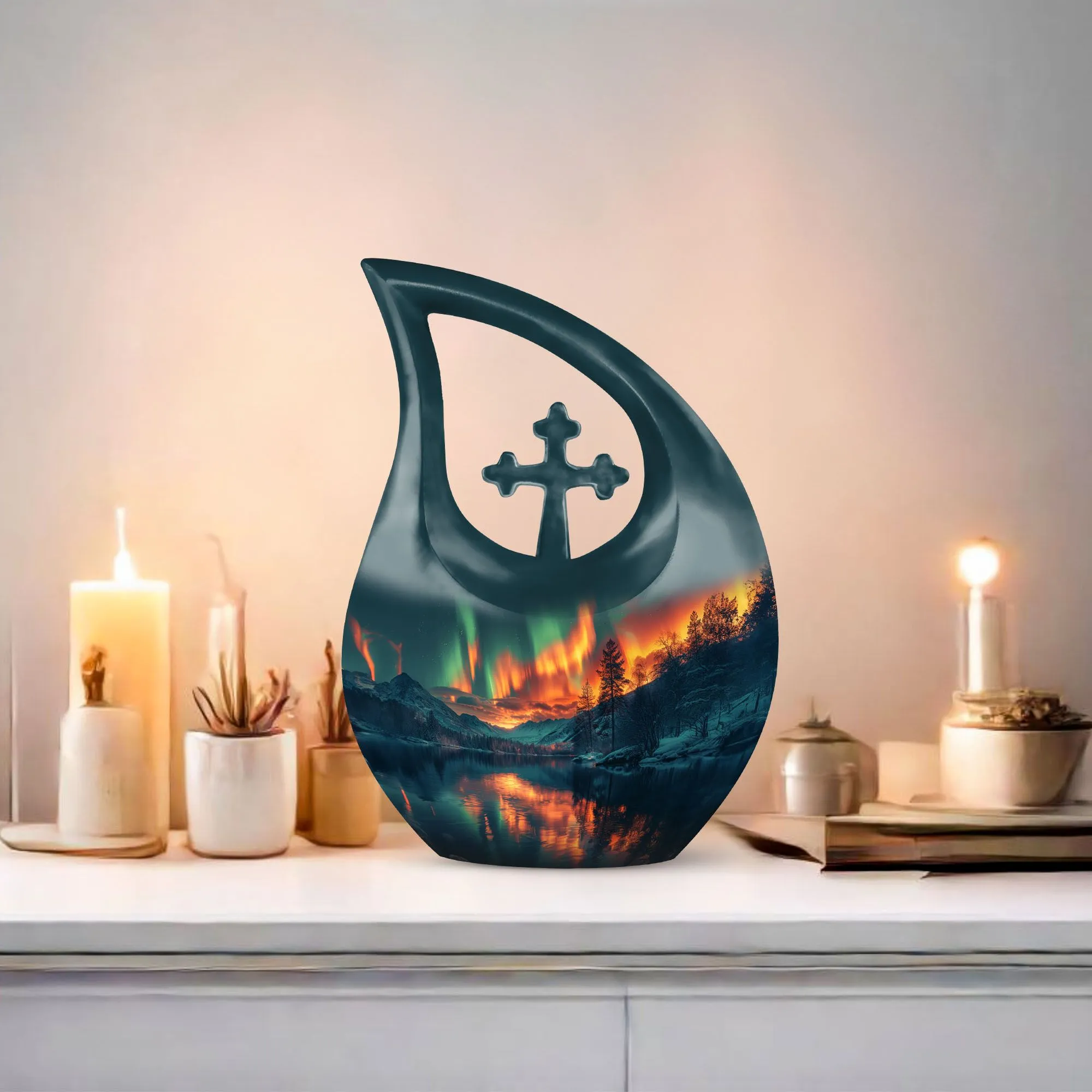 Northern Lights Urn : Cross Drop Memorial Urn For Human Ashes