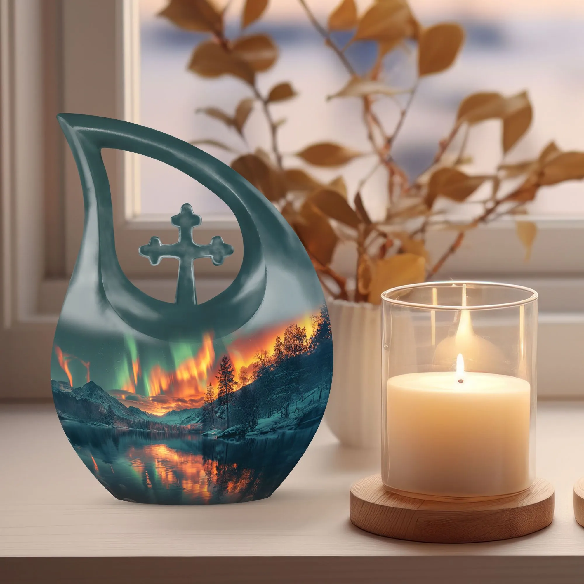 Northern Lights Urn : Cross Drop Memorial Urn For Human Ashes