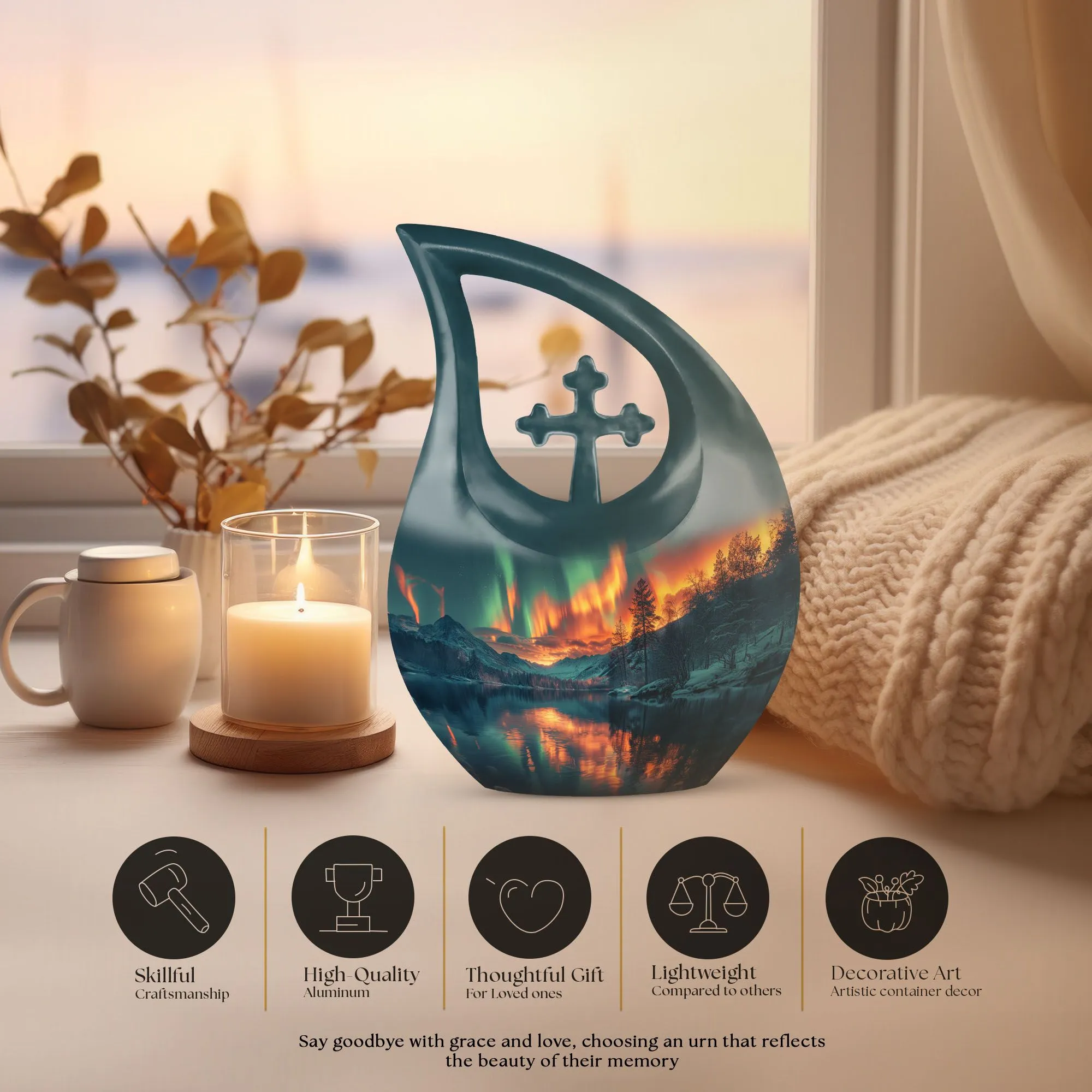 Northern Lights Urn : Cross Drop Memorial Urn For Human Ashes