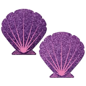 Pastease - Premium Mermaid Glitter Seashell Pasties Nipple Covers O/S (Purple/Pink)