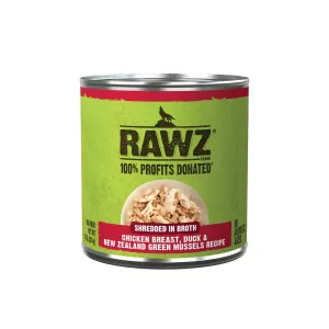 RAWZ Shredded in Broth Chicken Breast, Duck & New Zealand Green Mussel Recipe Canned Dog Food