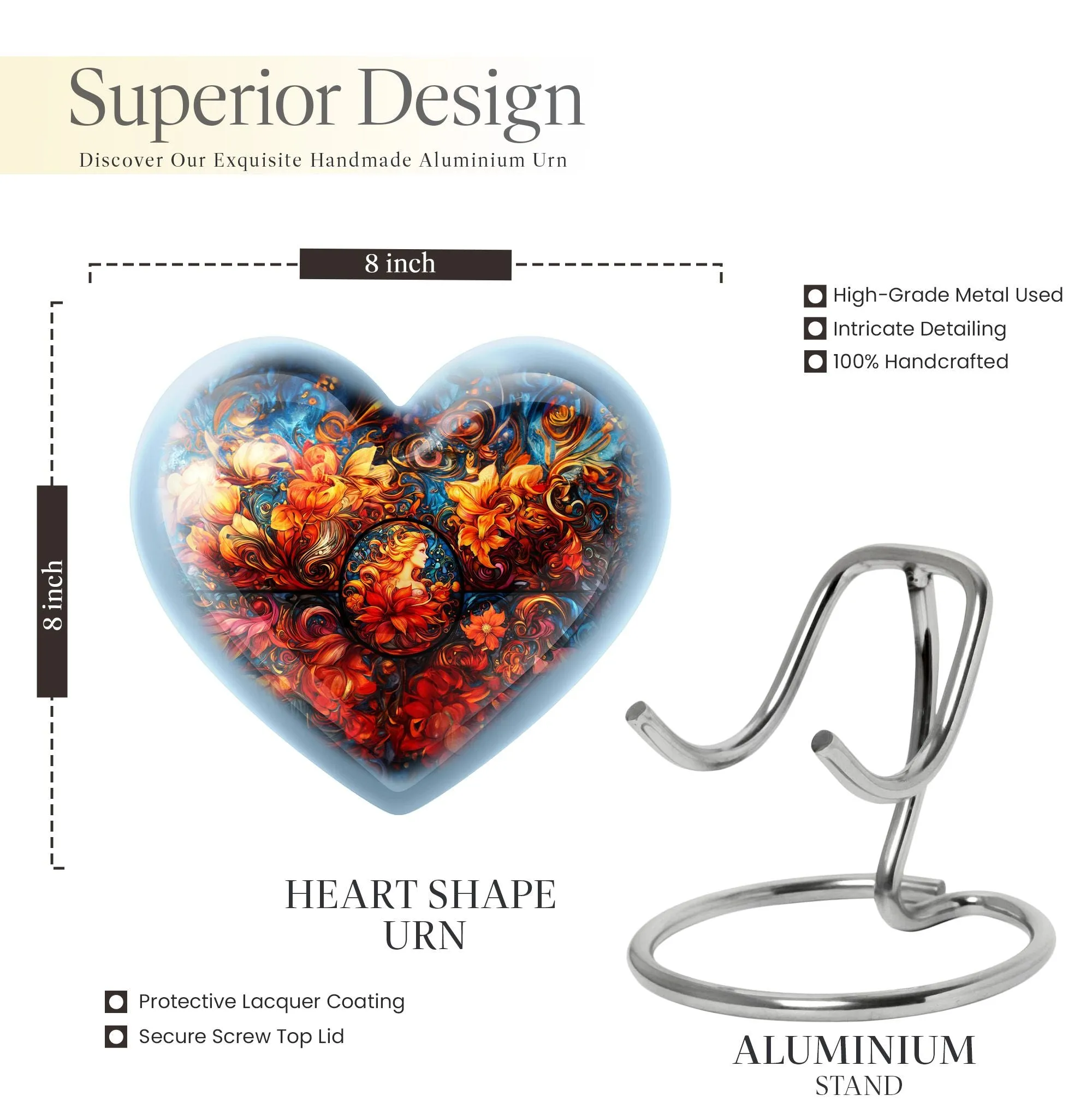 Stained Glass Heart Legacy Tribute - Burial Urn for Loved Ones