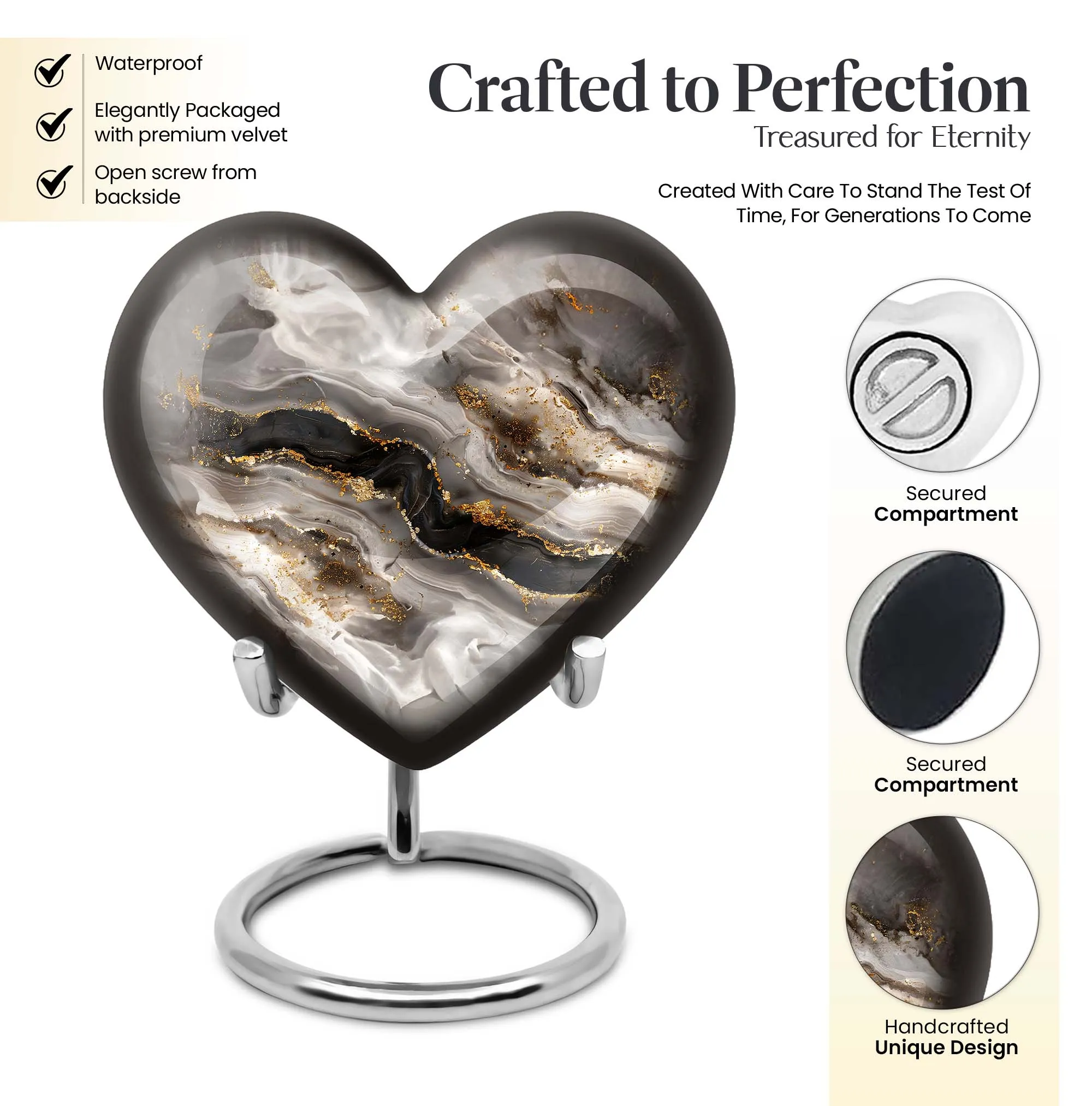 Swirl Theme Cremation Urn - Heart Shaped Keepsake Urn