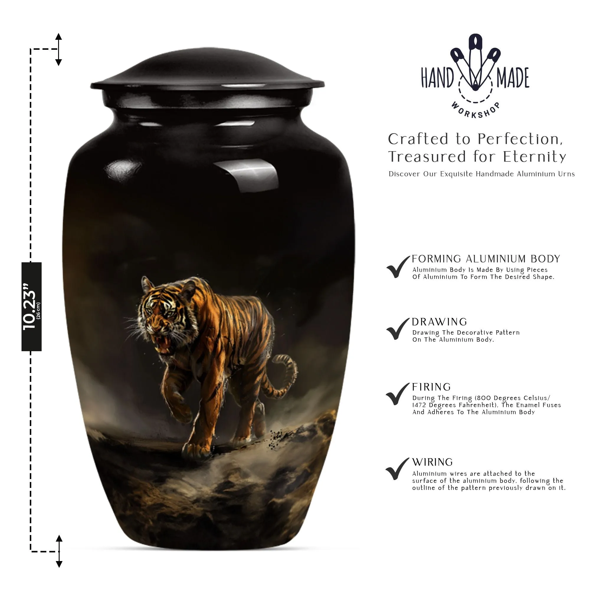 Tiger Inspired Serenity: Classy Memorial Cremation Urn for Women