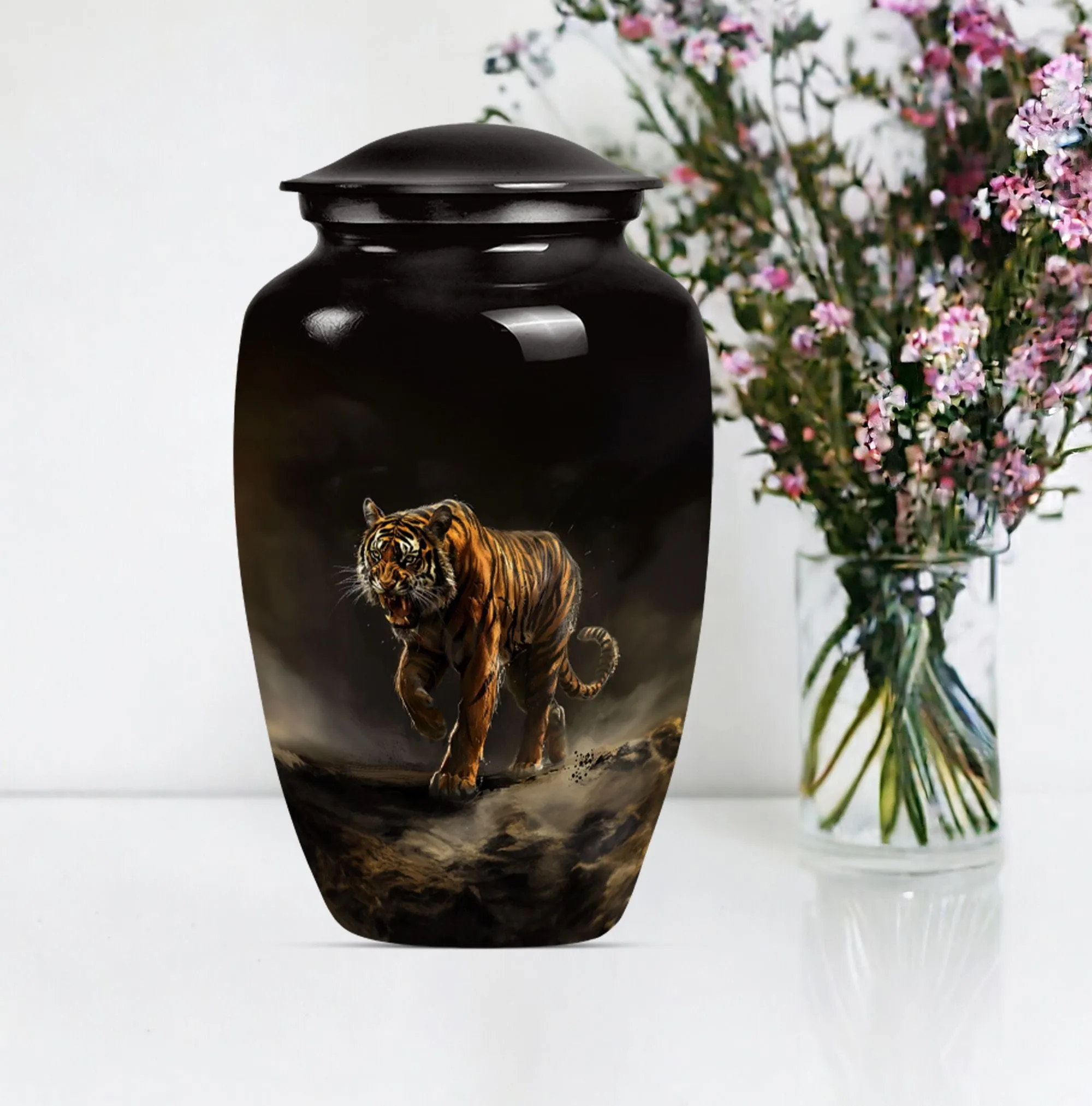 Tiger Inspired Serenity: Classy Memorial Cremation Urn for Women