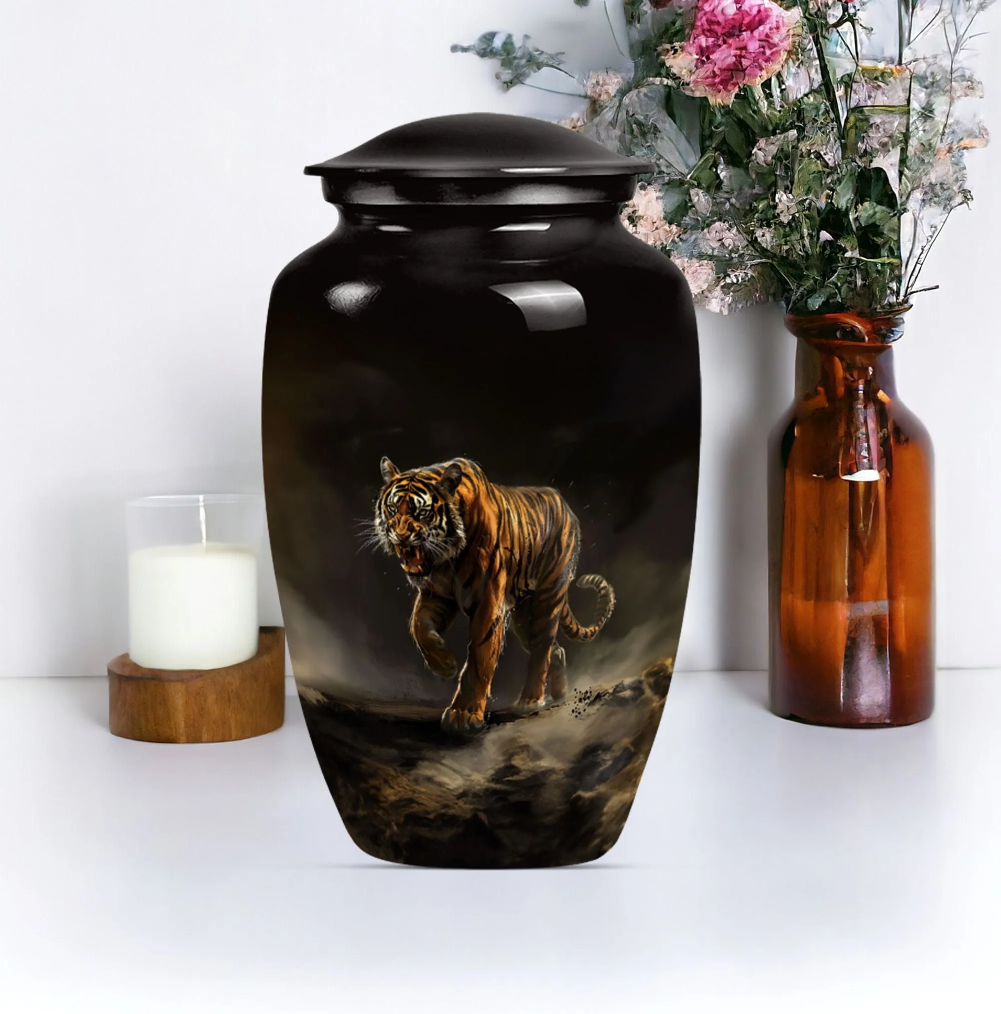 Tiger Inspired Serenity: Classy Memorial Cremation Urn for Women