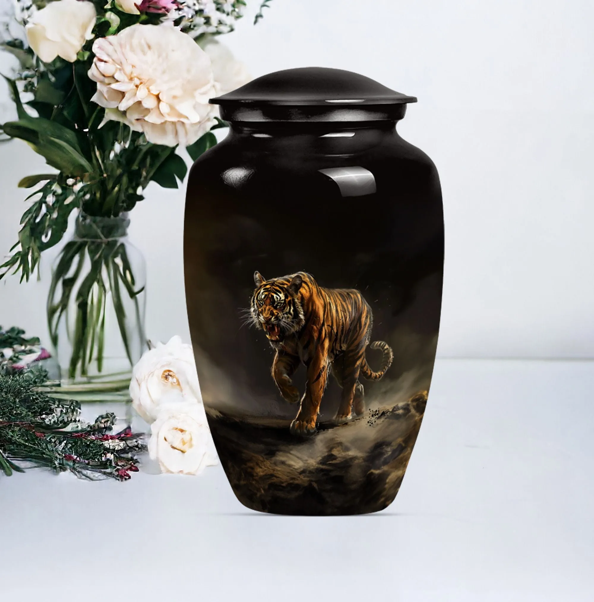 Tiger Inspired Serenity: Classy Memorial Cremation Urn for Women