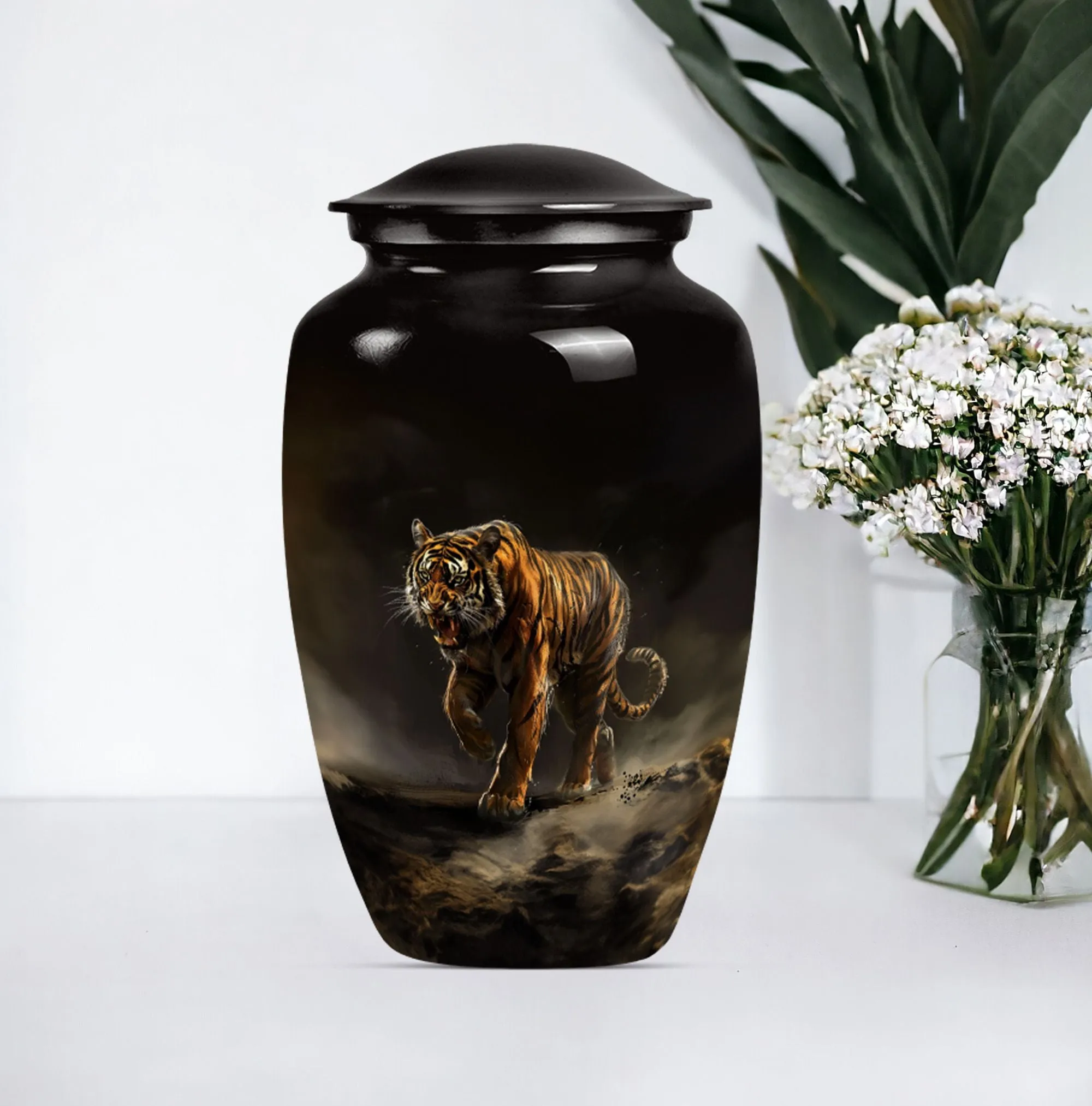Tiger Inspired Serenity: Classy Memorial Cremation Urn for Women