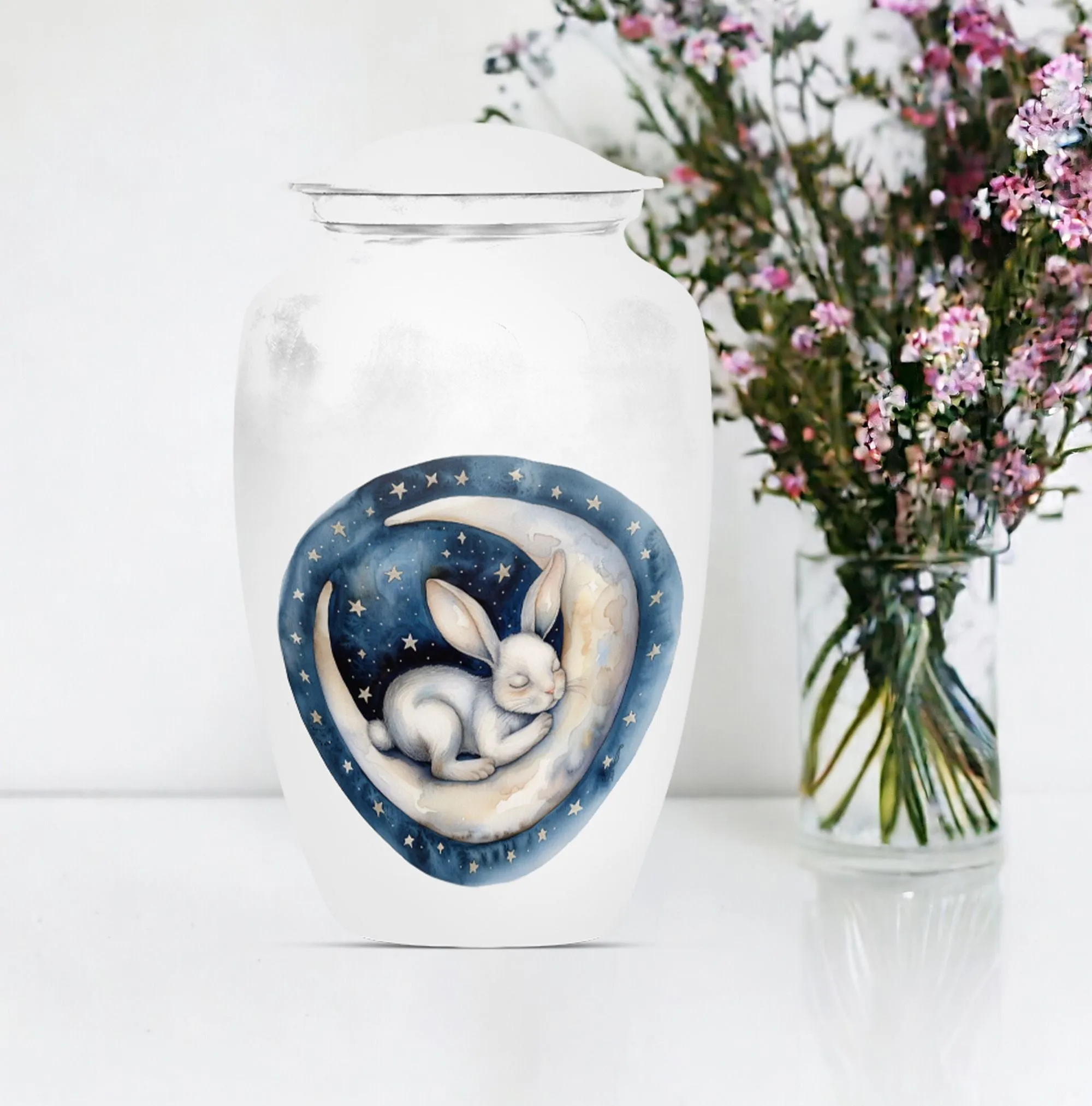 White Bunny Moon Purity: A Serene Memorial Urn for Ashes