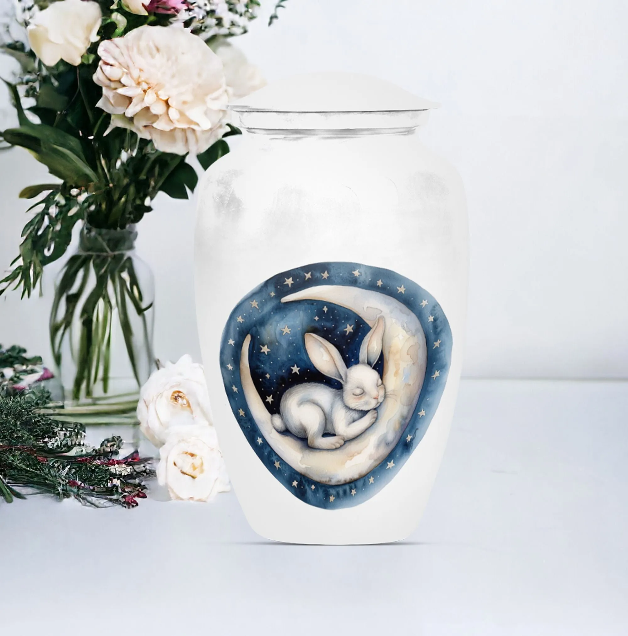 White Bunny Moon Purity: A Serene Memorial Urn for Ashes